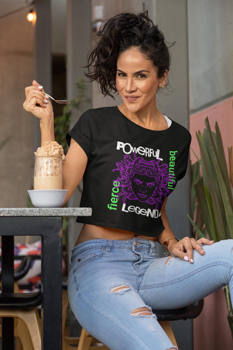 Woman Wearing Medusa Empowerment Crop Top