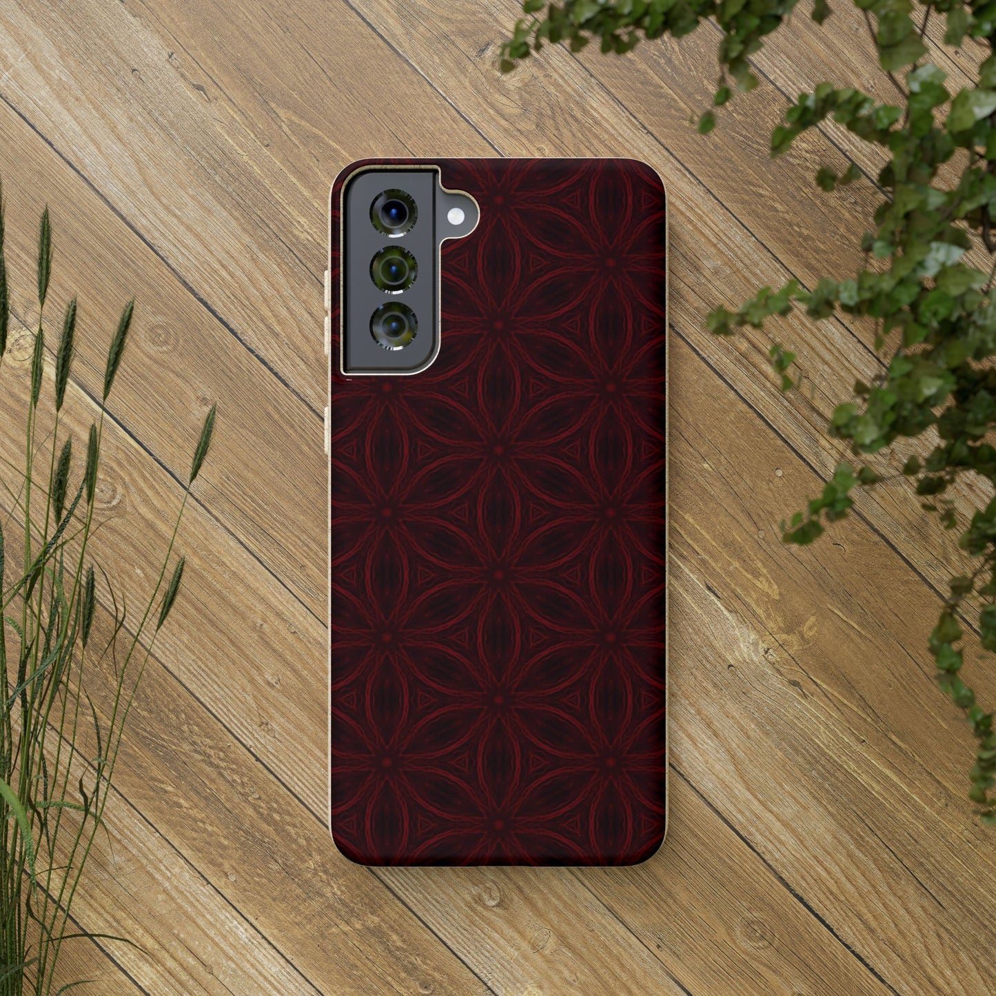 Deep Burgundy and Black Patterned Biodegradable Phone Case
