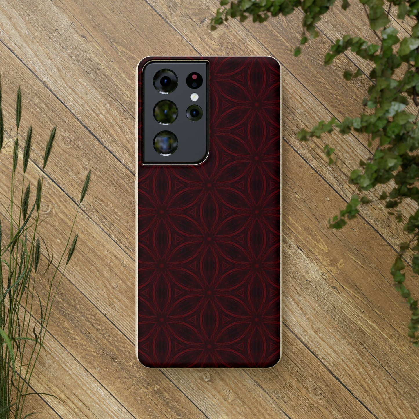 Deep Burgundy and Black Patterned Biodegradable Phone Case