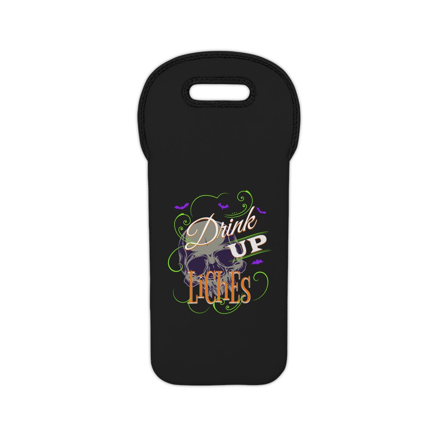 Spooky Lich Skull and Bats - Drink Up Liches | Halloween or RPG Wine Tote Bag