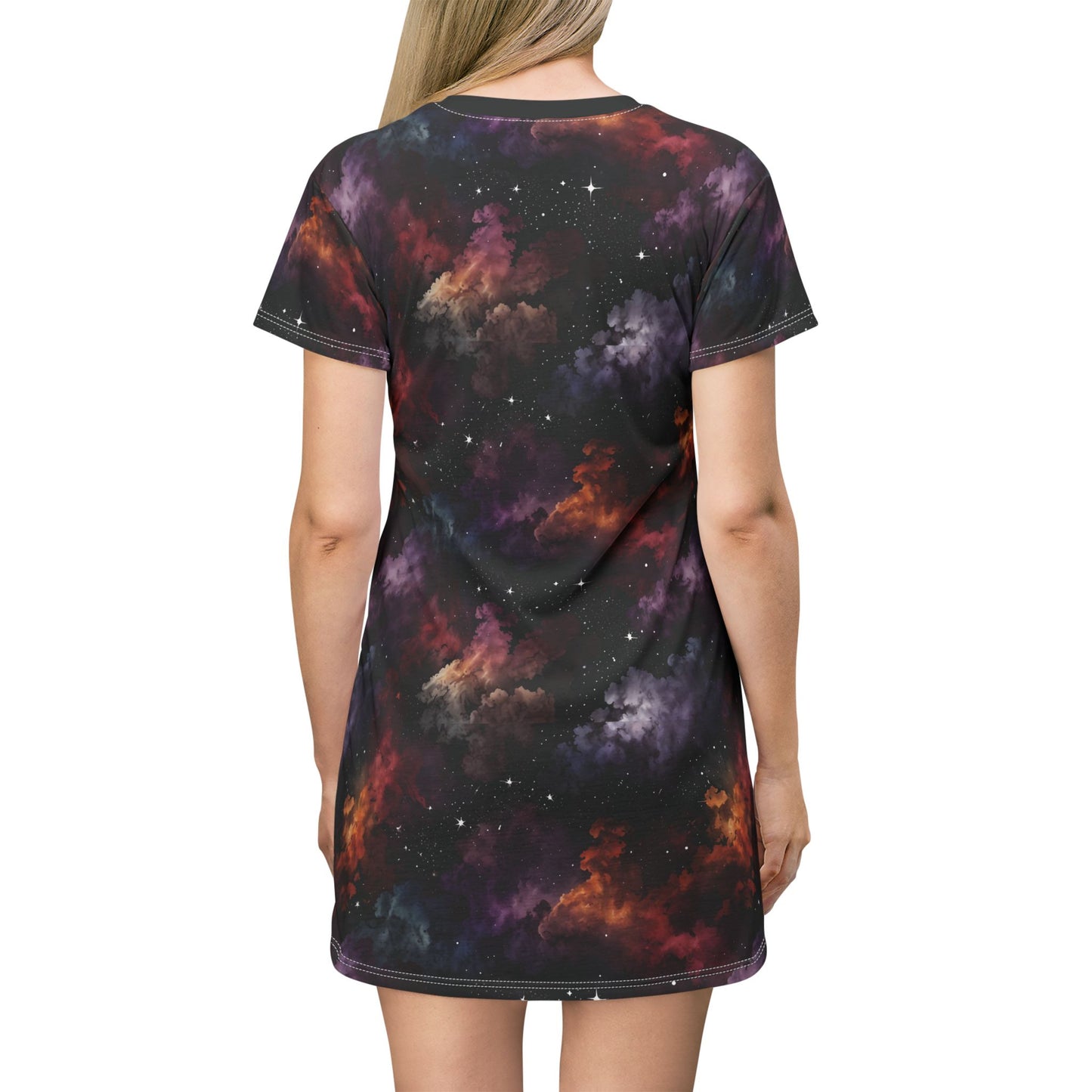 Galaxies and Nebulae Print T-Shirt Dress, Casual Summer Tunic Dress