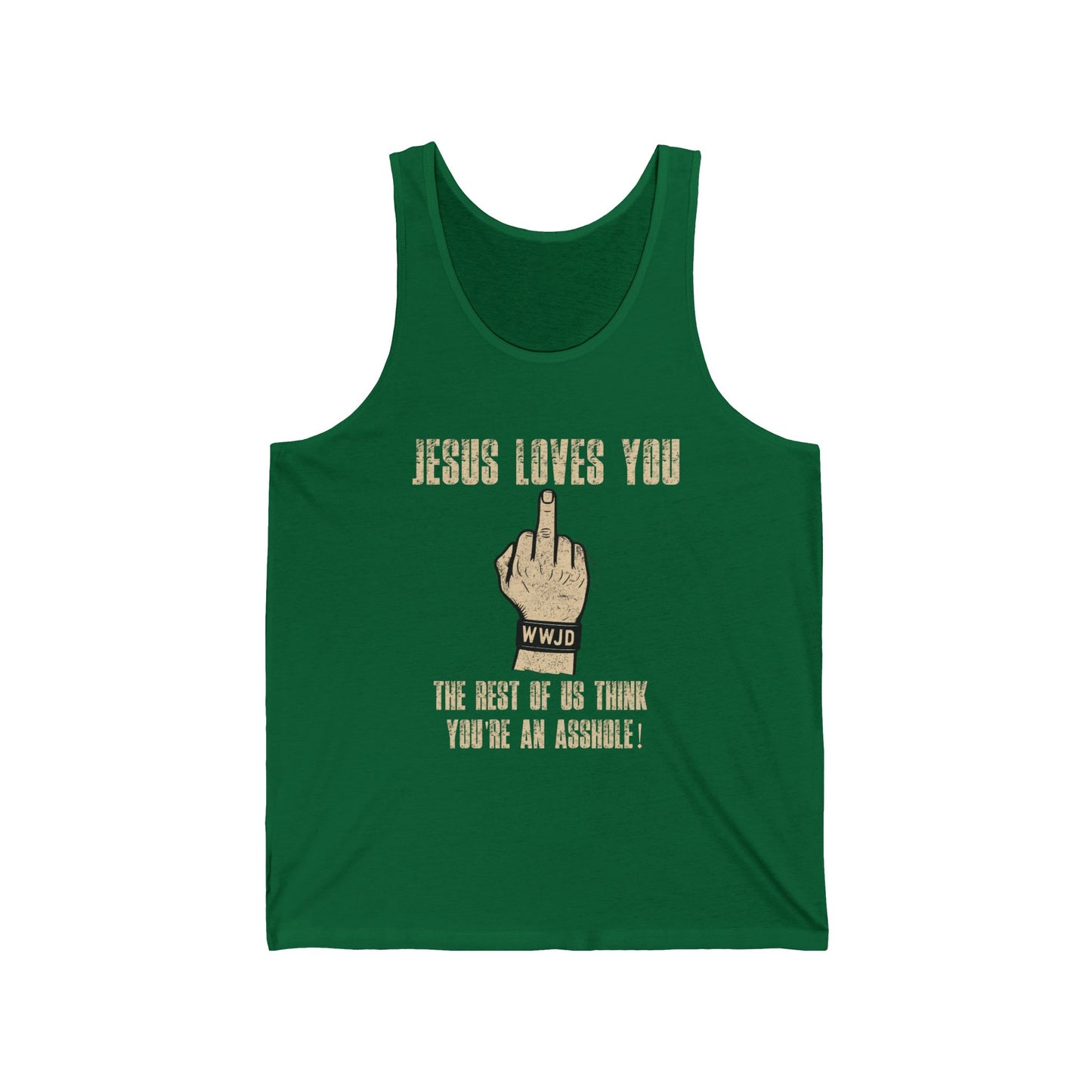 Grunge WWJD Hand Graphic Tank Top - Jesus Loves You Explicit Design