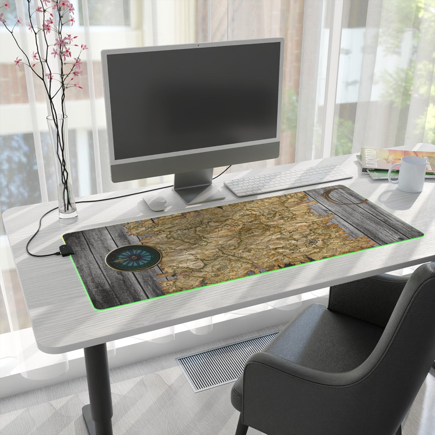 Vintage Pirate's Treasure Map Gaming Mouse Mat with LED Lights
