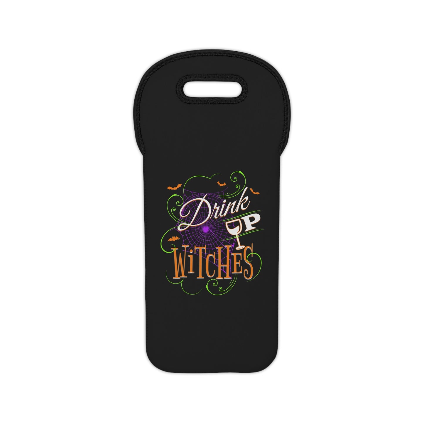 Halloween Spiderweb and Bats Wine Tote Bag - Drink Up Witches