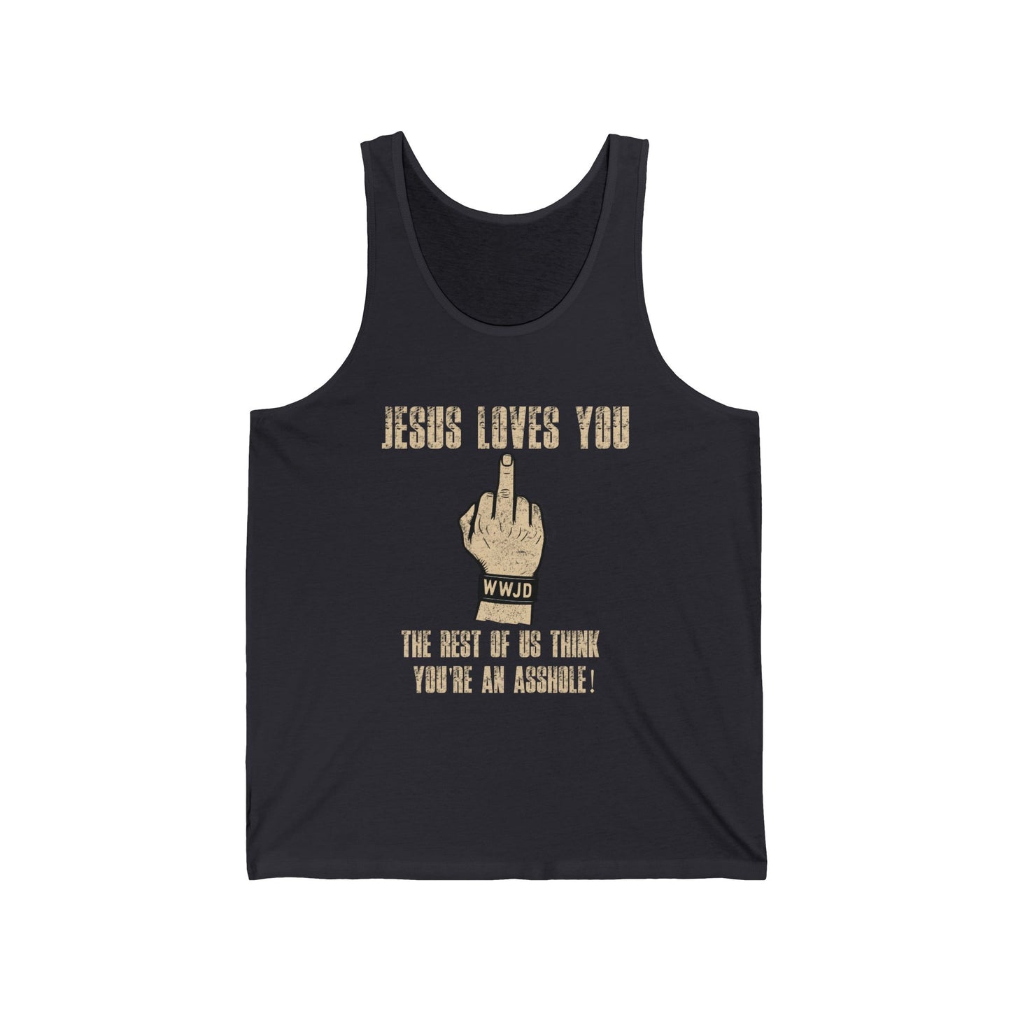 Grunge WWJD Hand Graphic Tank Top - Jesus Loves You Explicit Design