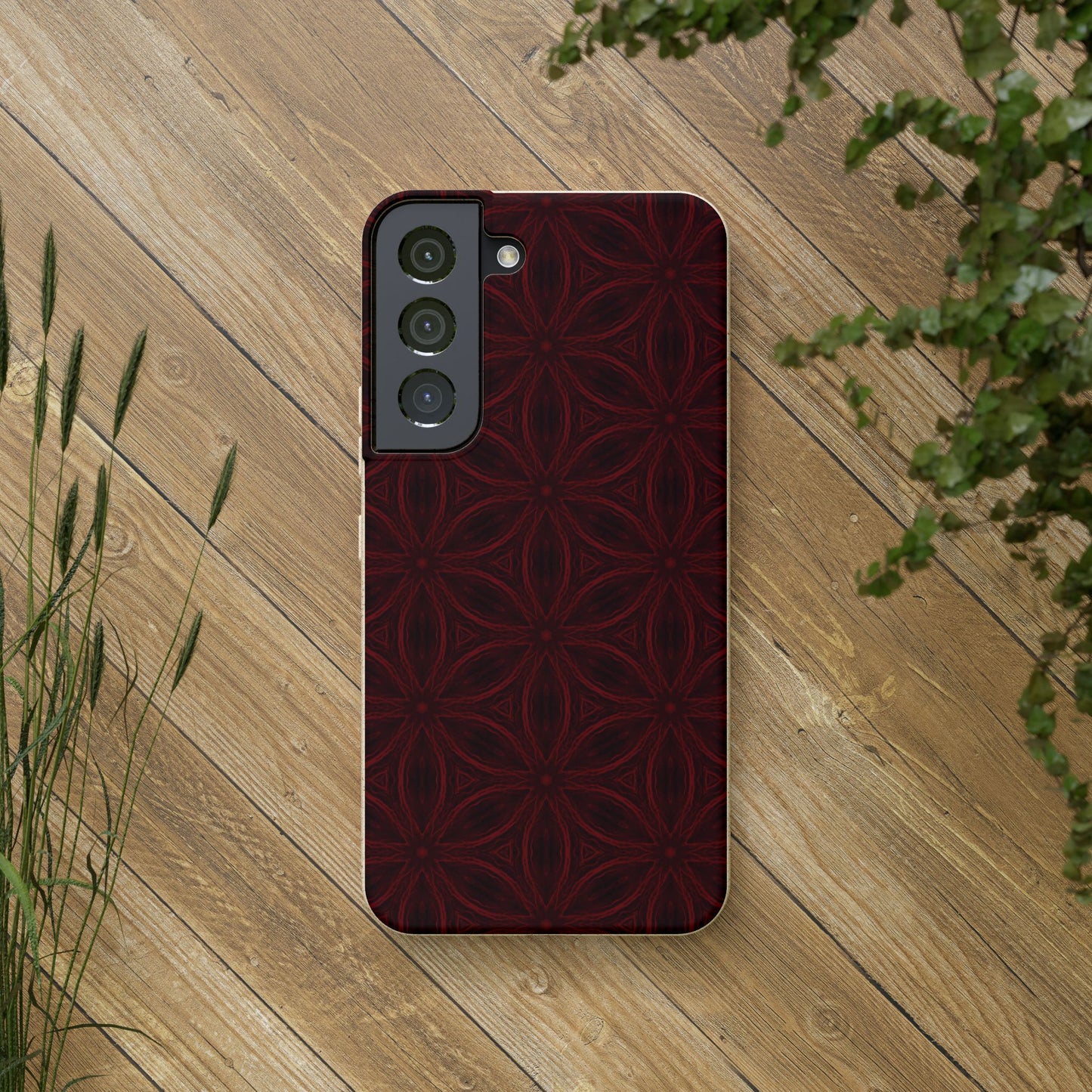 Deep Burgundy and Black Patterned Biodegradable Phone Case