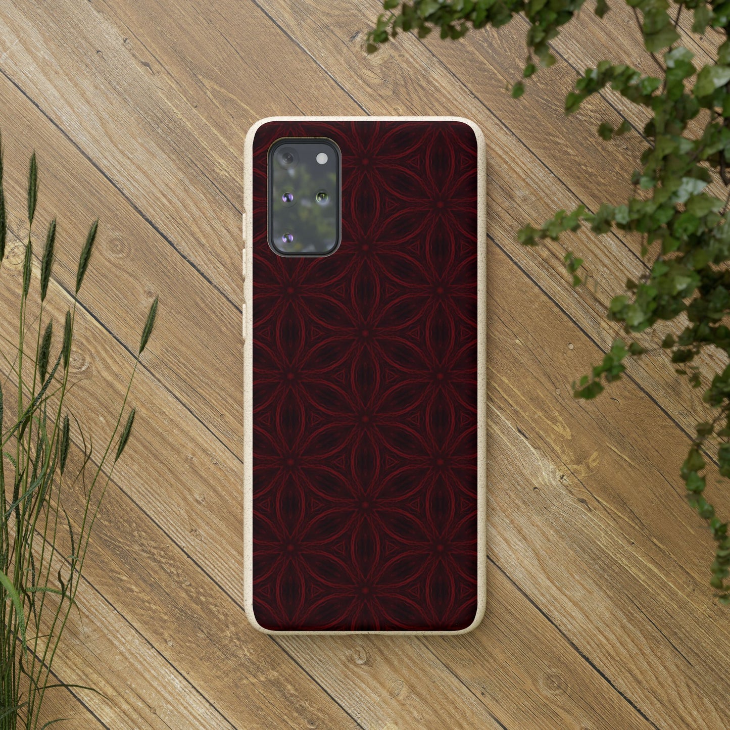 Deep Burgundy and Black Patterned Biodegradable Phone Case