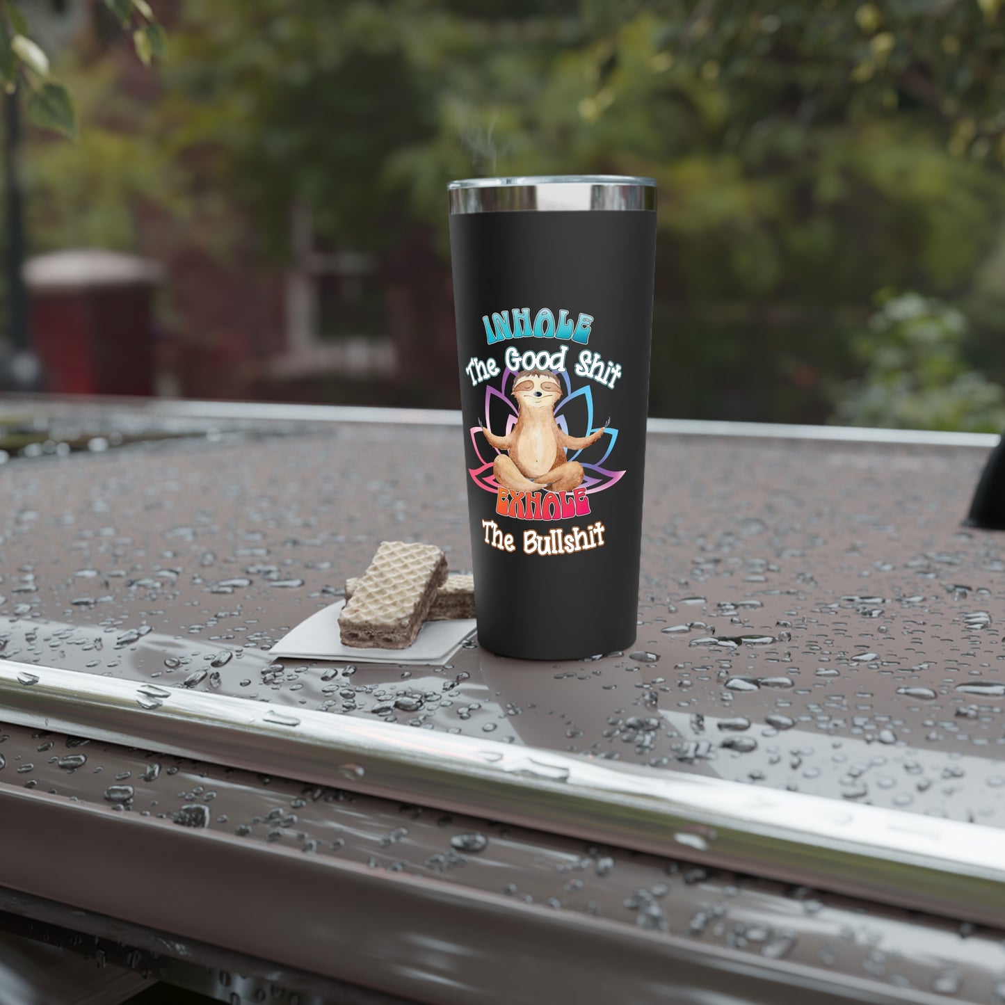 Cute Meditating Sloth | Funny Inhale the Good Ish Exhale the BS | Insulated Tumbler, 22oz