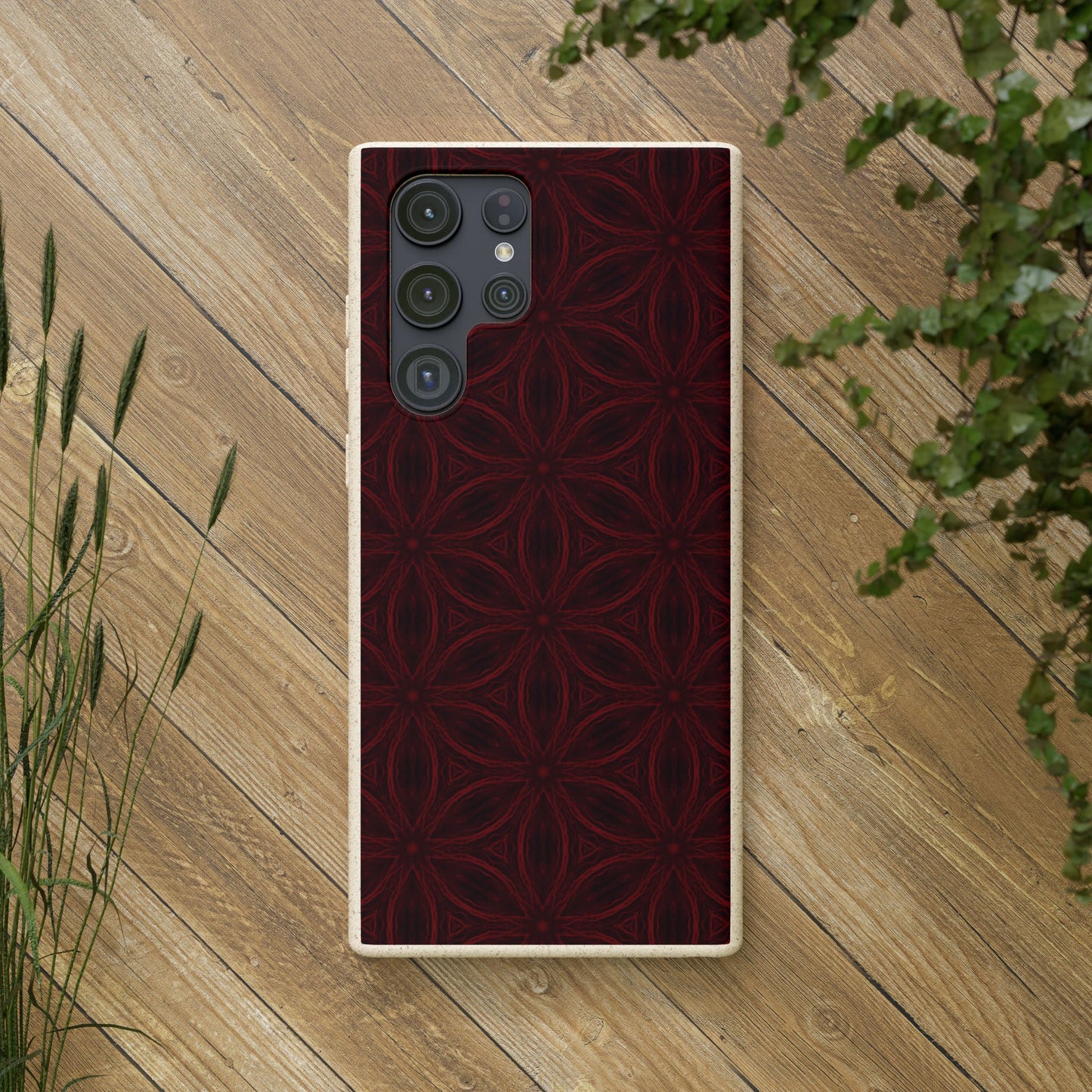 Deep Burgundy and Black Patterned Biodegradable Phone Case