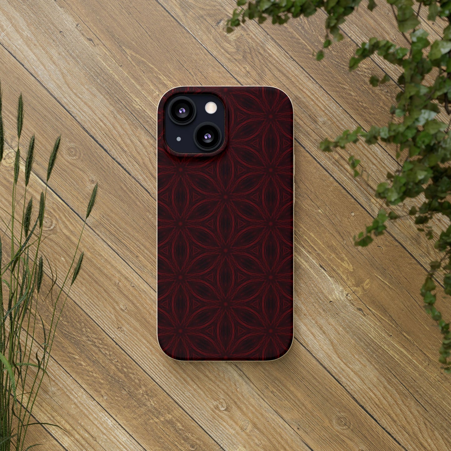 Deep Burgundy and Black Patterned Biodegradable Phone Case