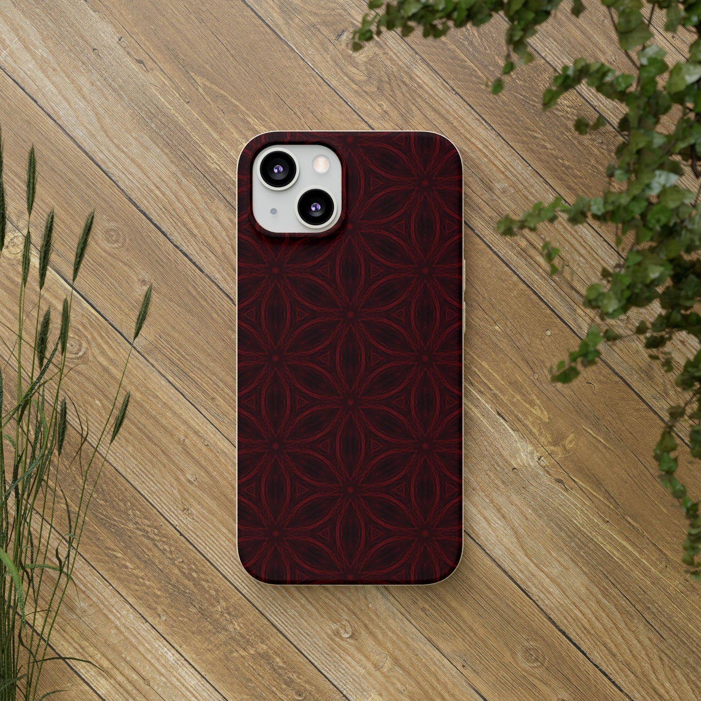 Deep Burgundy and Black Patterned Biodegradable Phone Case