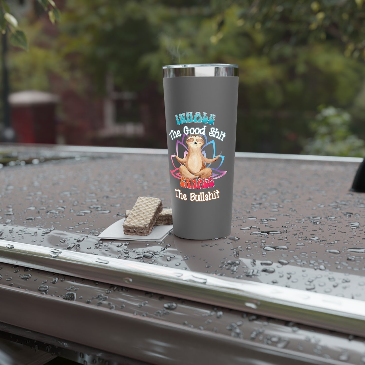 Cute Meditating Sloth | Funny Inhale the Good Ish Exhale the BS | Insulated Tumbler, 22oz