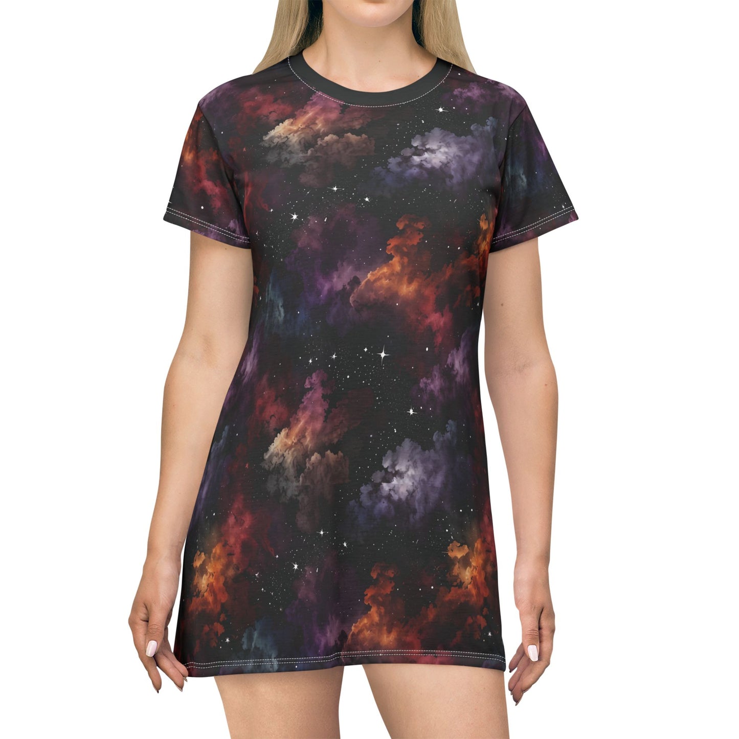 Galaxies and Nebulae Print T-Shirt Dress, Casual Summer Tunic Dress
