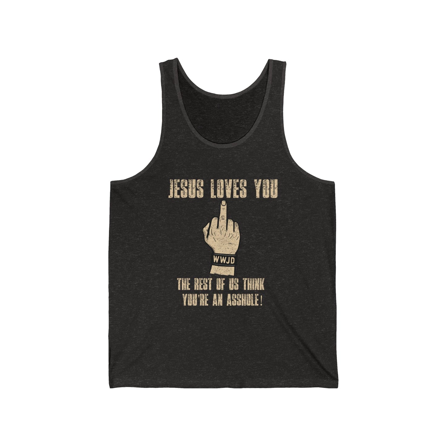 Grunge WWJD Hand Graphic Tank Top - Jesus Loves You Explicit Design