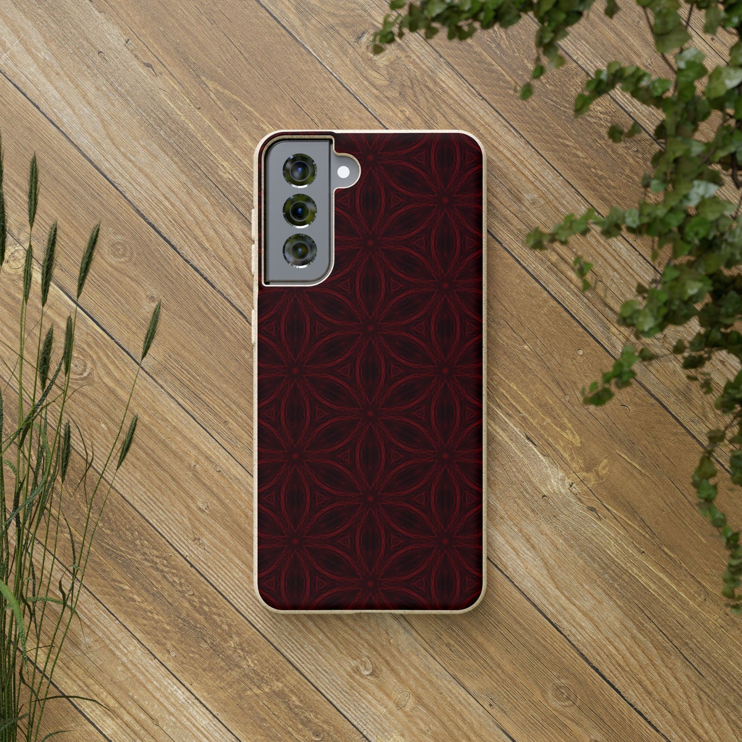 Deep Burgundy and Black Patterned Biodegradable Phone Case