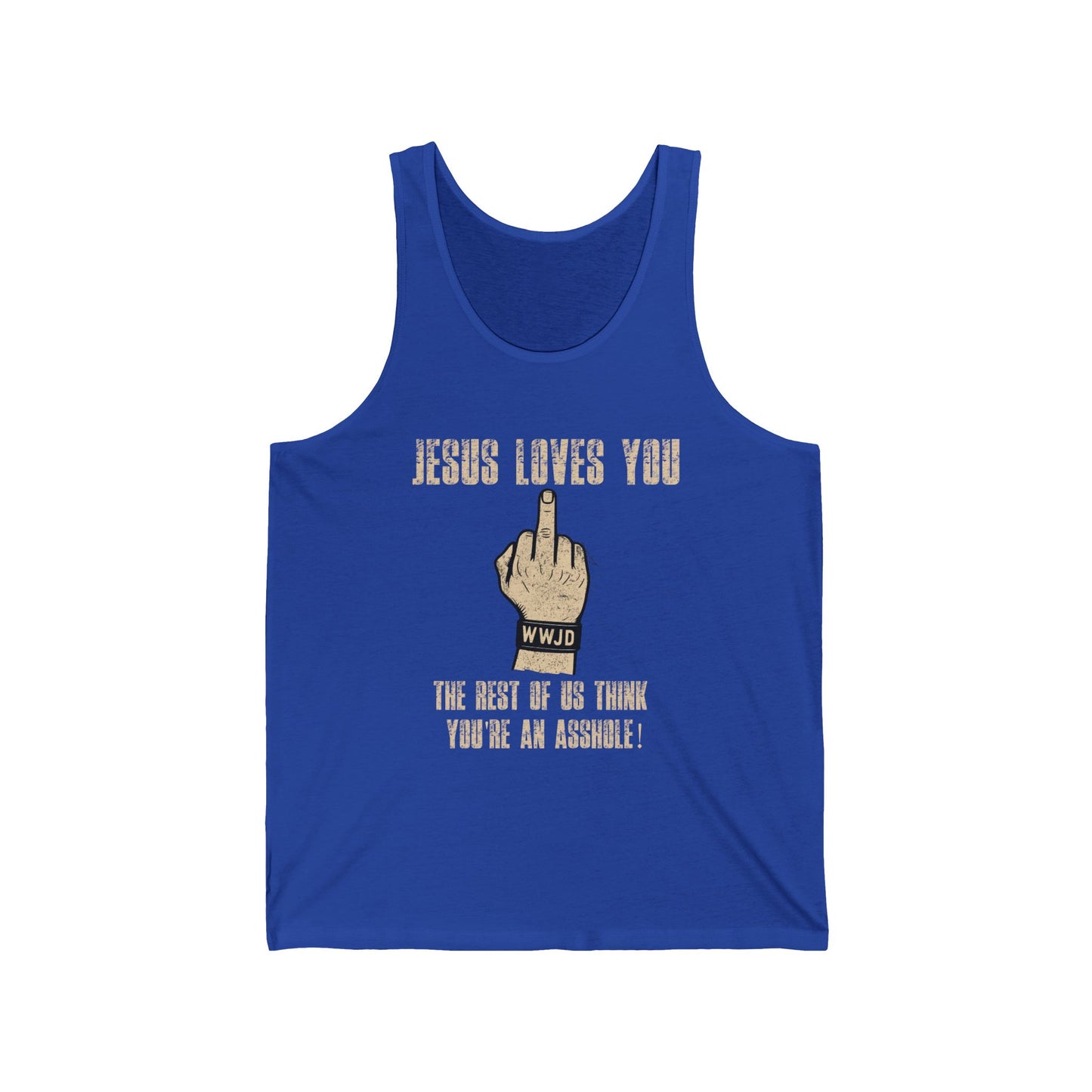 Grunge WWJD Hand Graphic Tank Top - Jesus Loves You Explicit Design