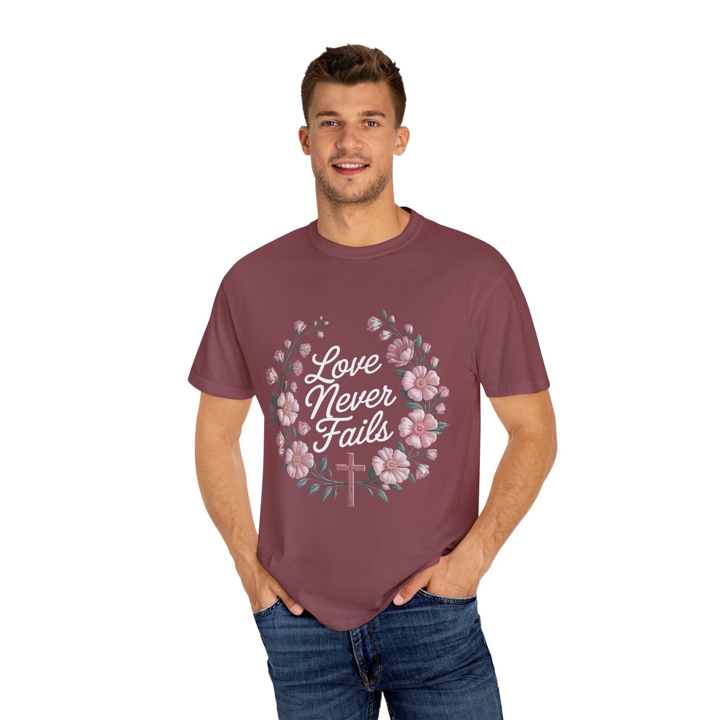 Love Never Fails Christian Tee - 1 Corinthians 13