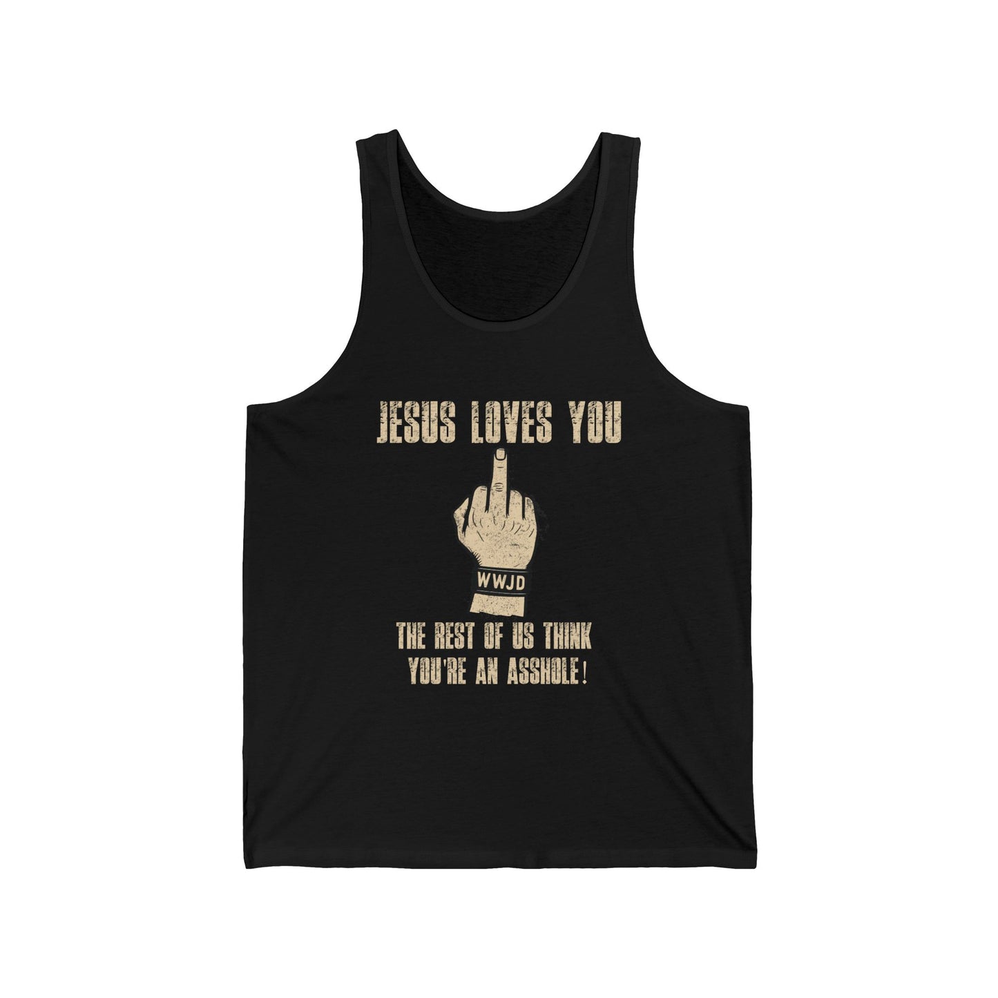 Grunge WWJD Hand Graphic Tank Top - Jesus Loves You Explicit Design