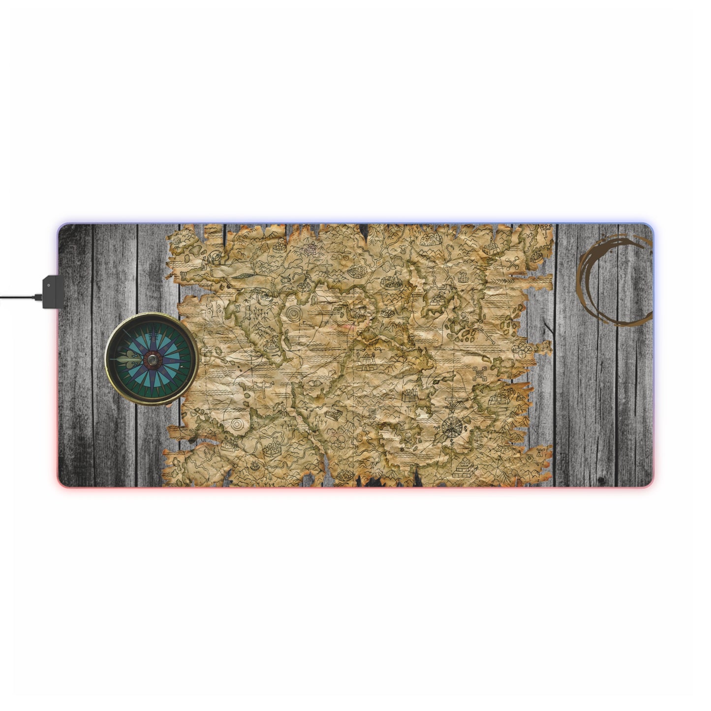 Vintage Pirate's Treasure Map Gaming Mouse Mat with LED Lights