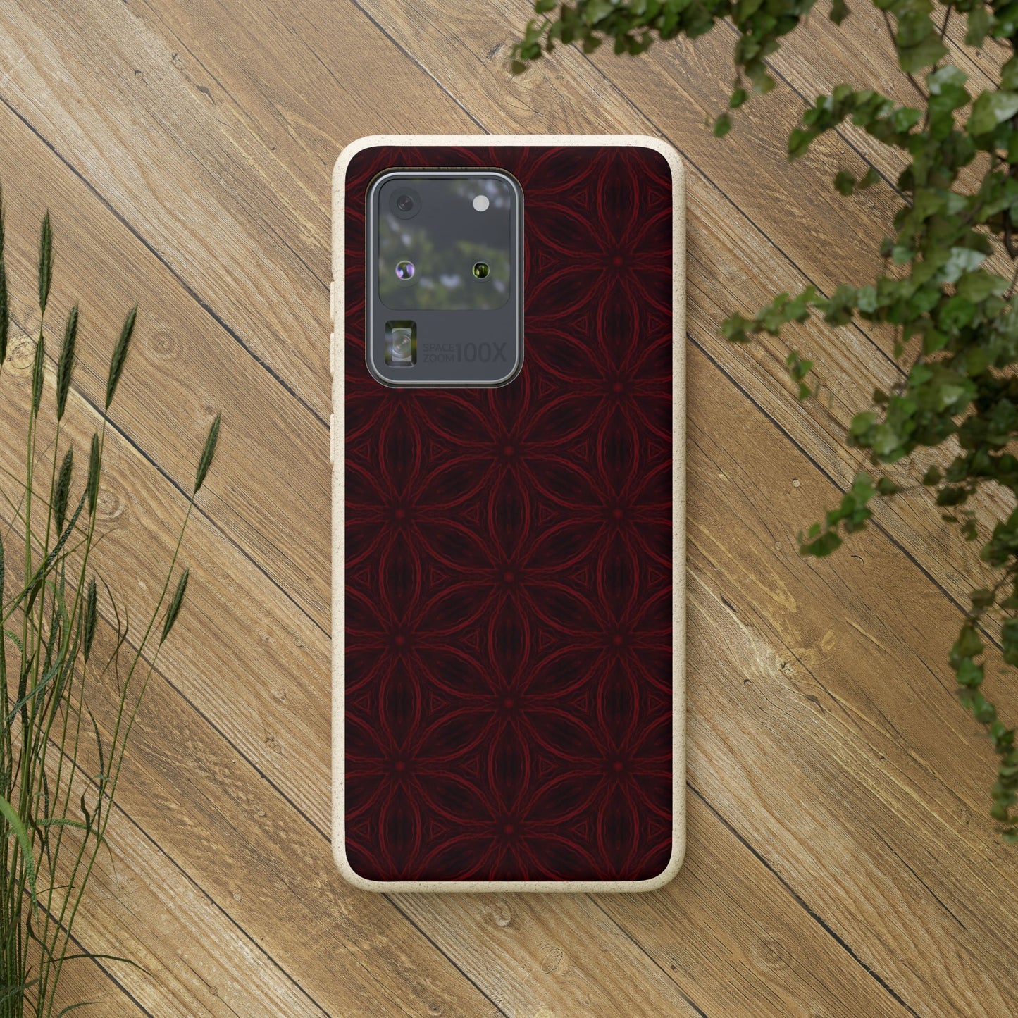 Deep Burgundy and Black Patterned Biodegradable Phone Case