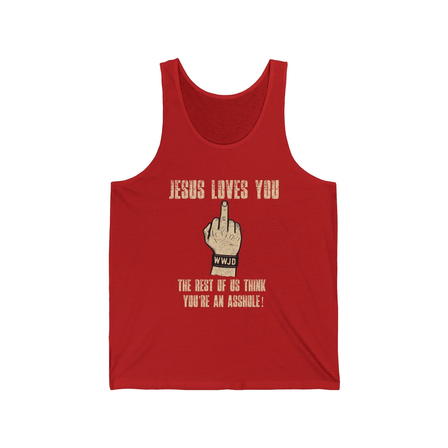 Grunge WWJD Hand Graphic Tank Top - Jesus Loves You Explicit Design