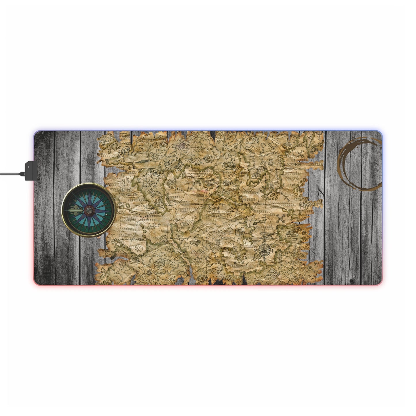 Vintage Pirate's Treasure Map Gaming Mouse Mat with LED Lights