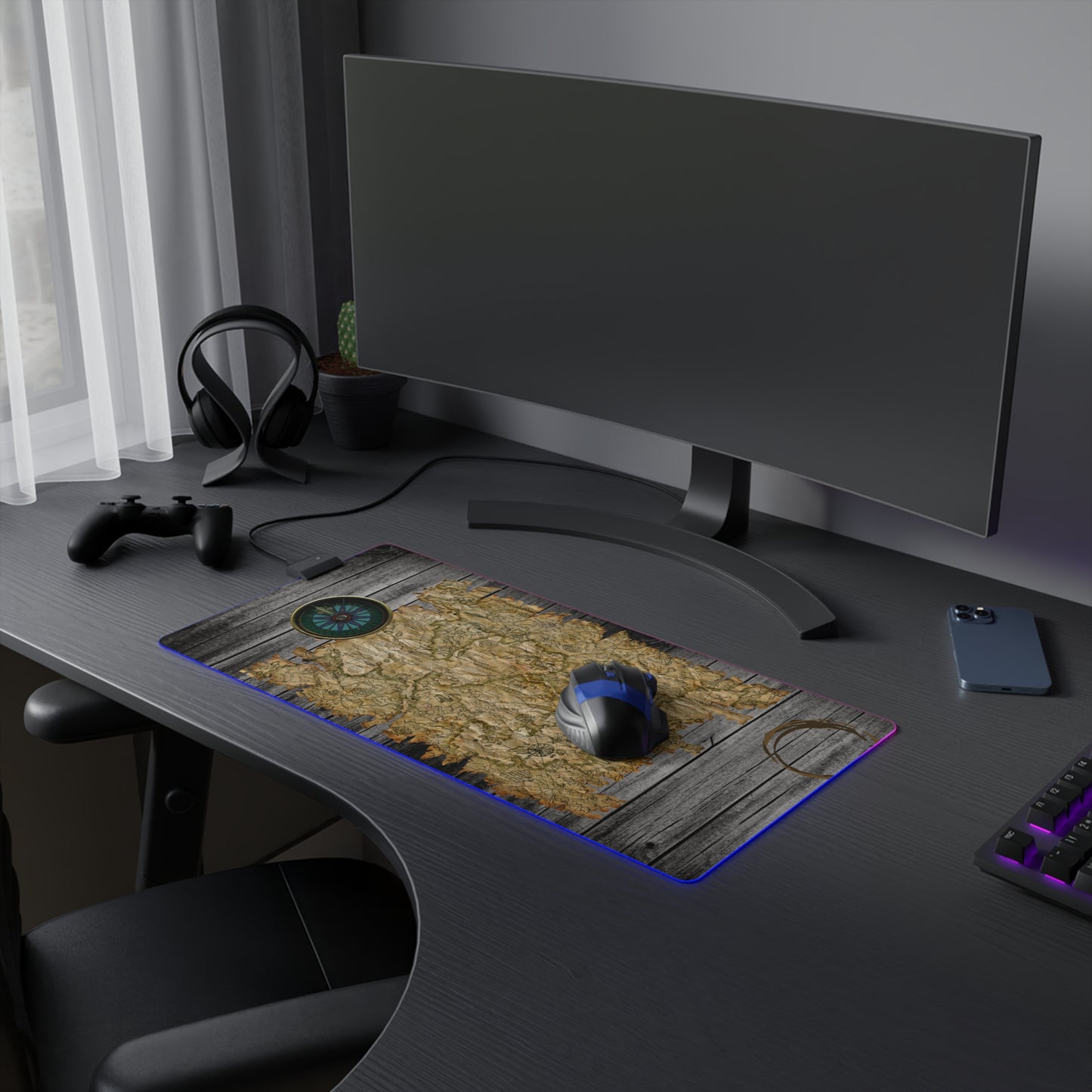 Vintage Pirate's Treasure Map Gaming Mouse Mat with LED Lights