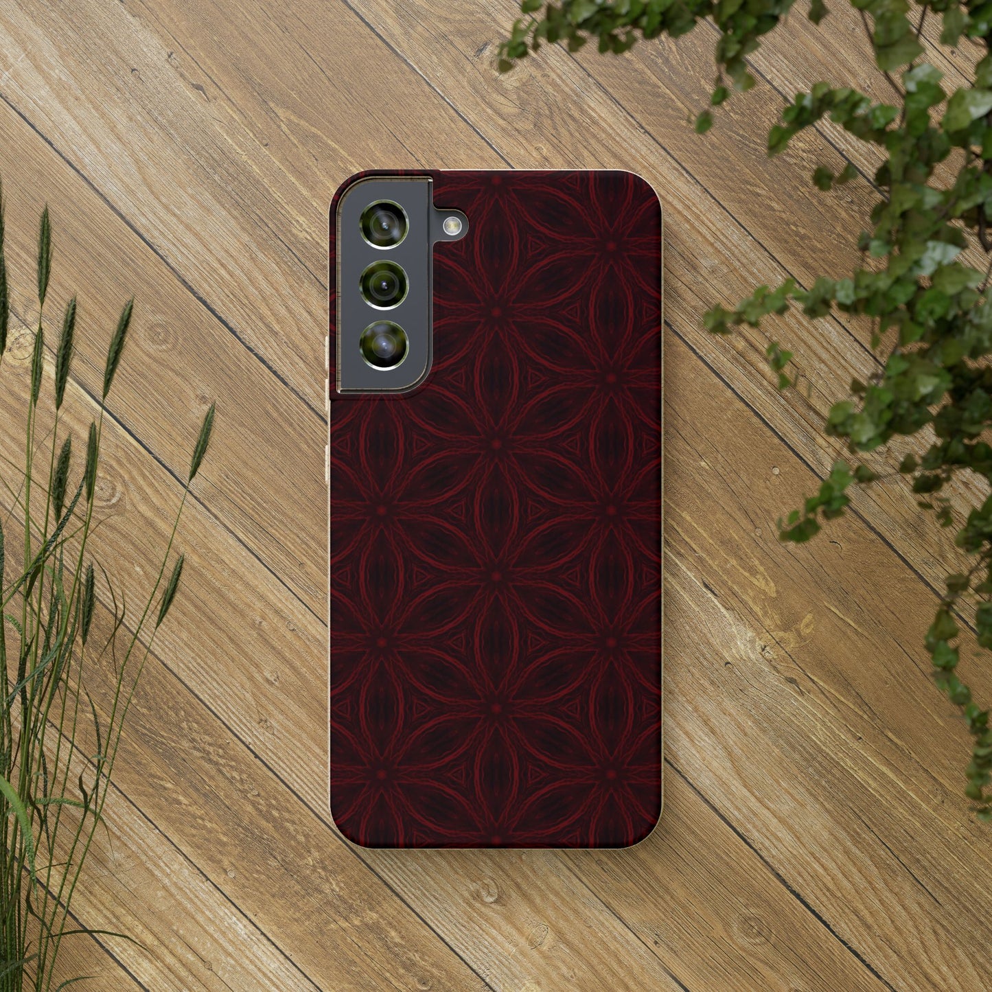 Deep Burgundy and Black Patterned Biodegradable Phone Case