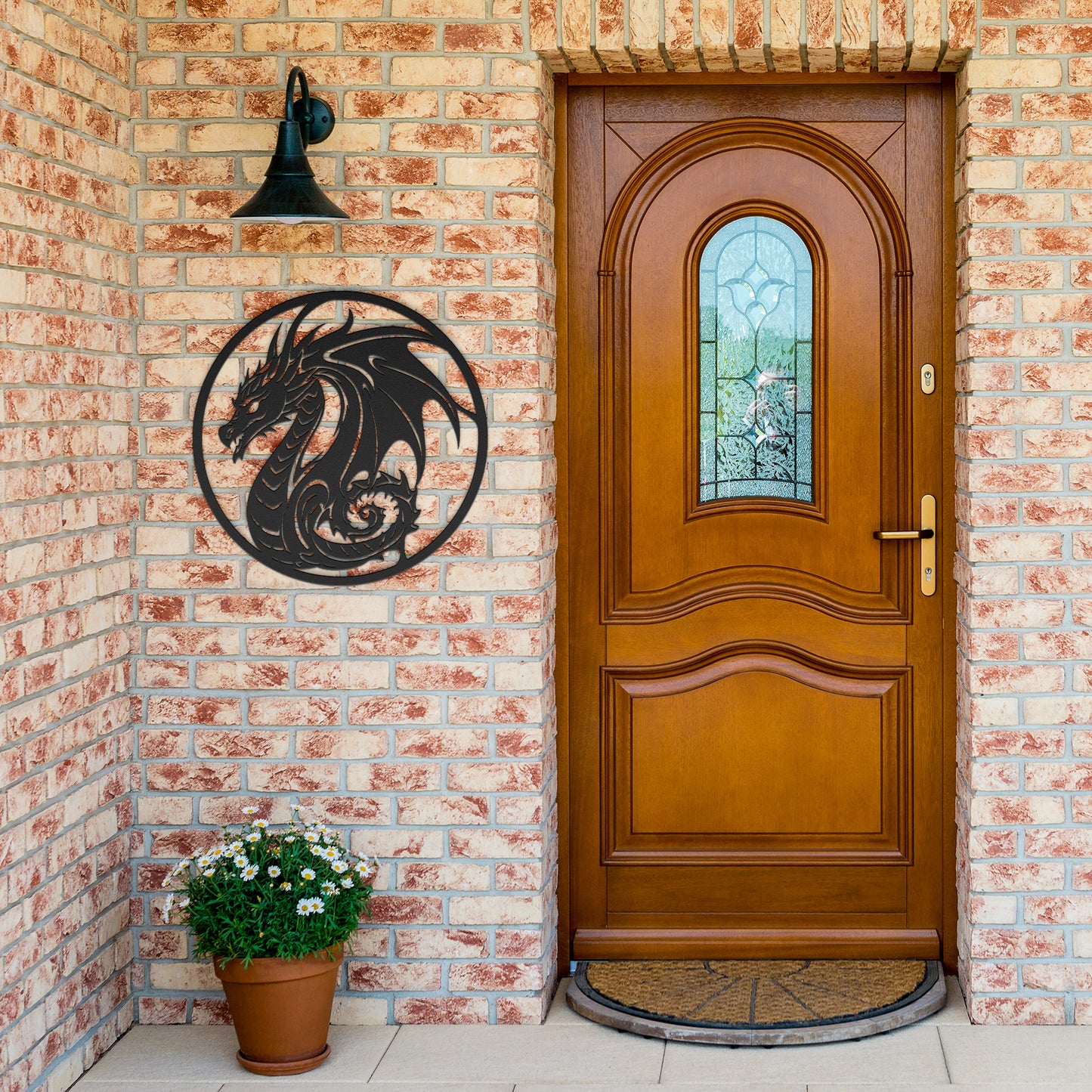Black dragon die-cut dragon wall art as outdoor decor. Available at NerdyWerks.