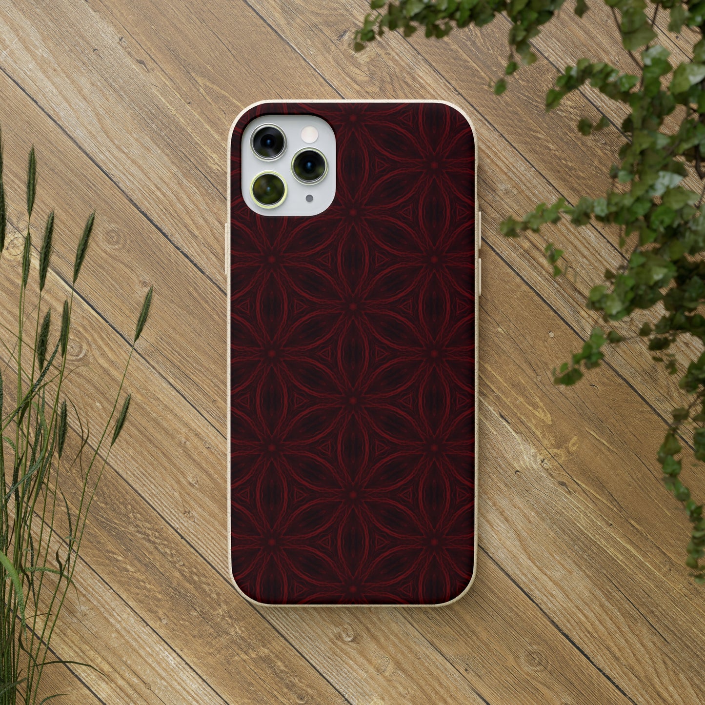 Deep Burgundy and Black Patterned Biodegradable Phone Case