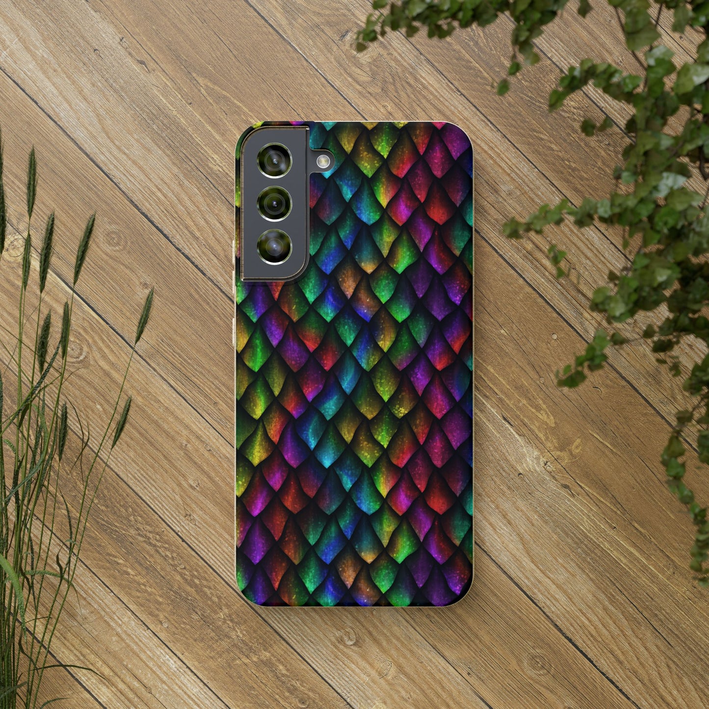 Biodegradable Dragon Scale Pattern Phone Case - Black Rainbow Colors | Eco-Friendly