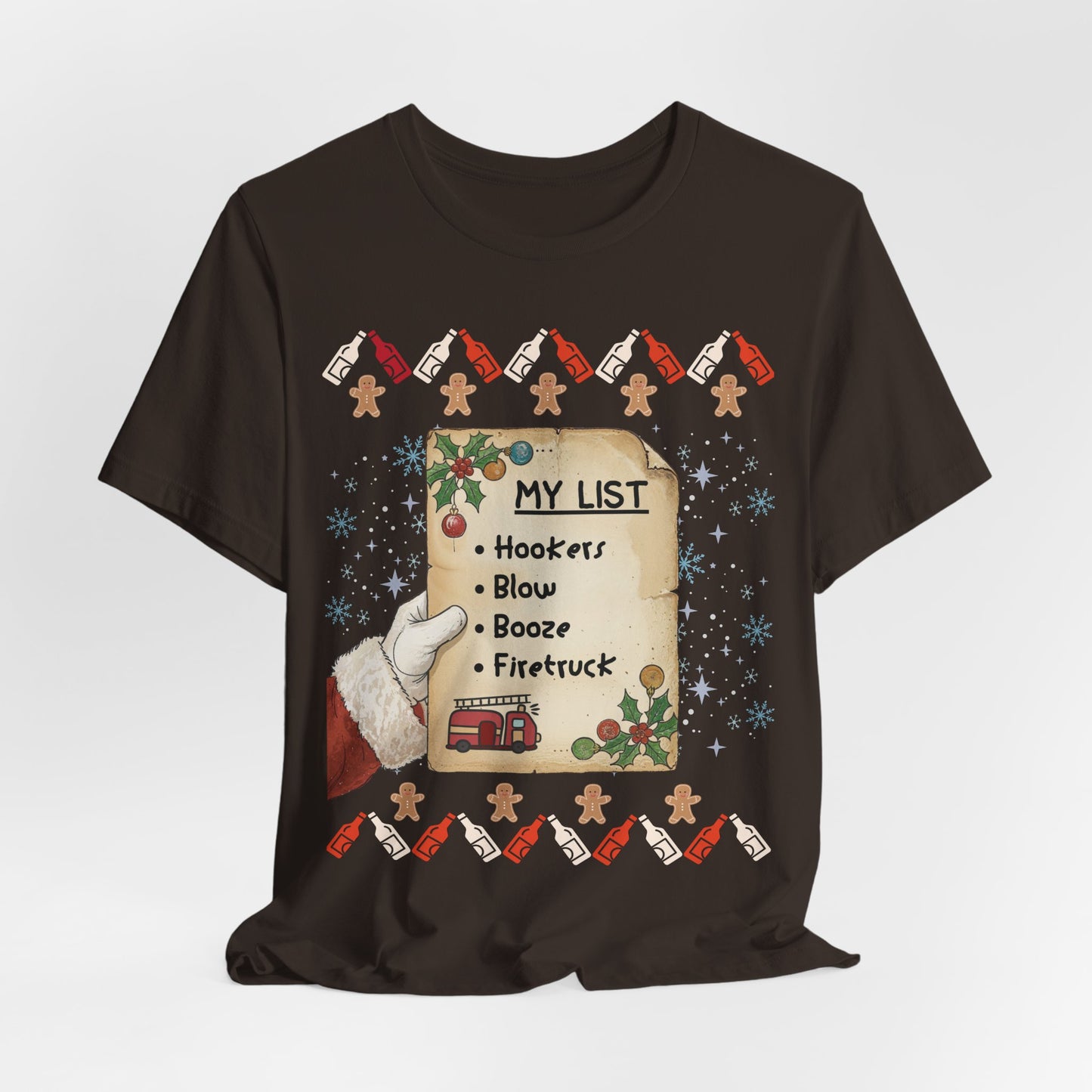 Crude Funny Santa Christmas List Ugly Sweater Style | Adult Holiday Humor Tee