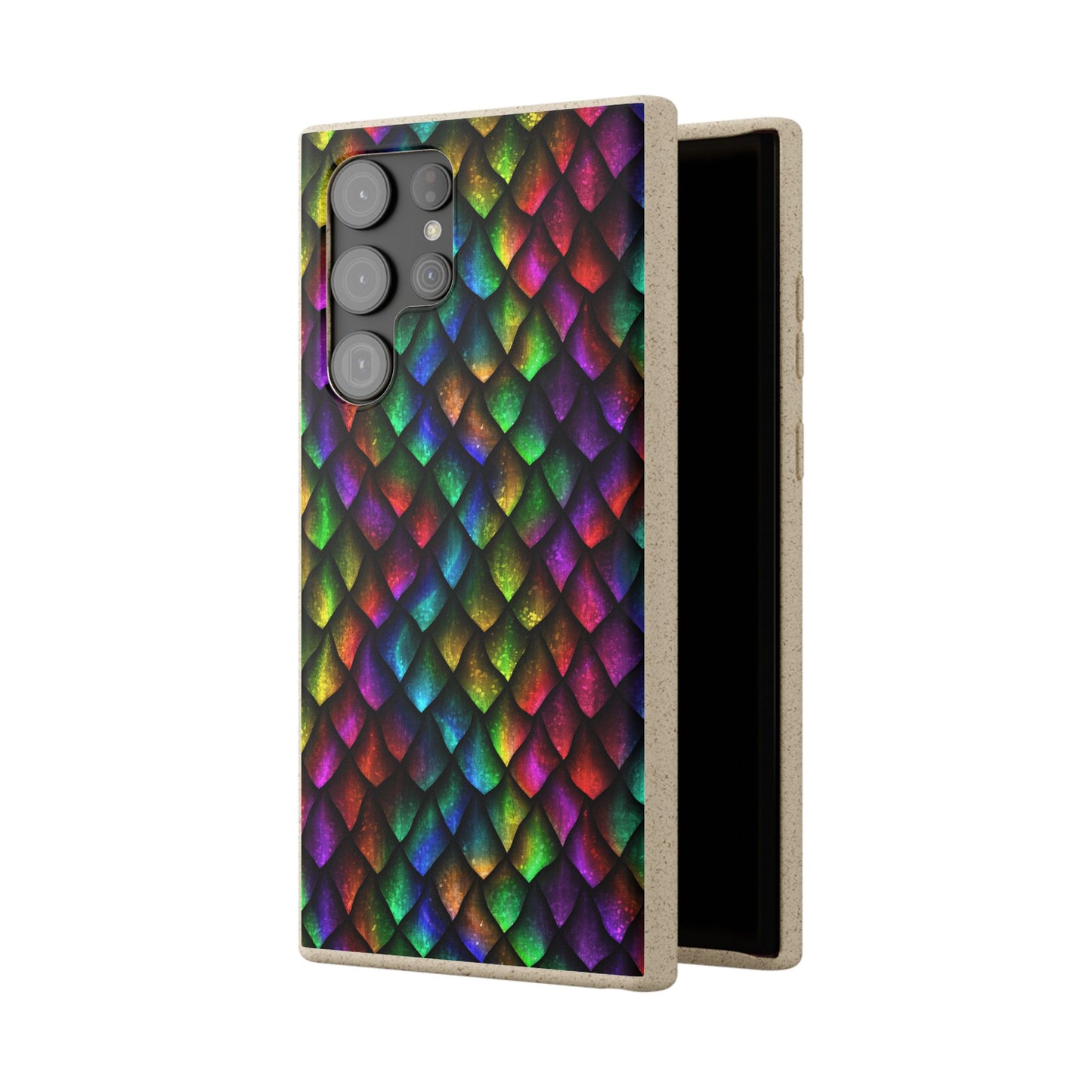 Biodegradable Dragon Scale Pattern Phone Case - Black Rainbow Colors | Eco-Friendly
