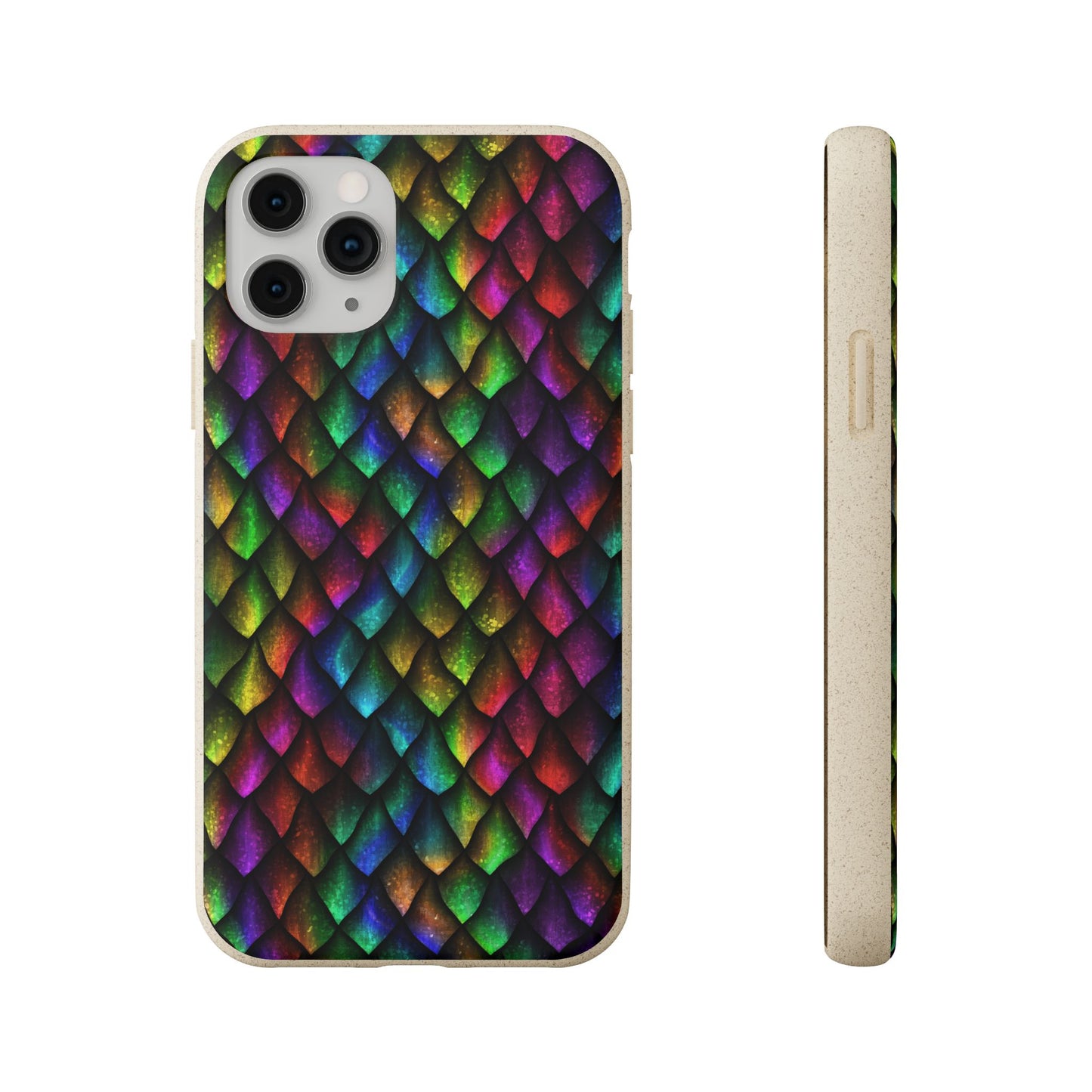 Biodegradable Dragon Scale Pattern Phone Case - Black Rainbow Colors | Eco-Friendly