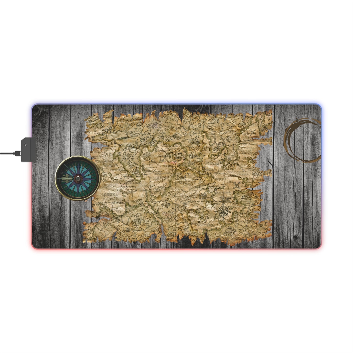 Vintage Pirate's Treasure Map Gaming Mouse Mat with LED Lights