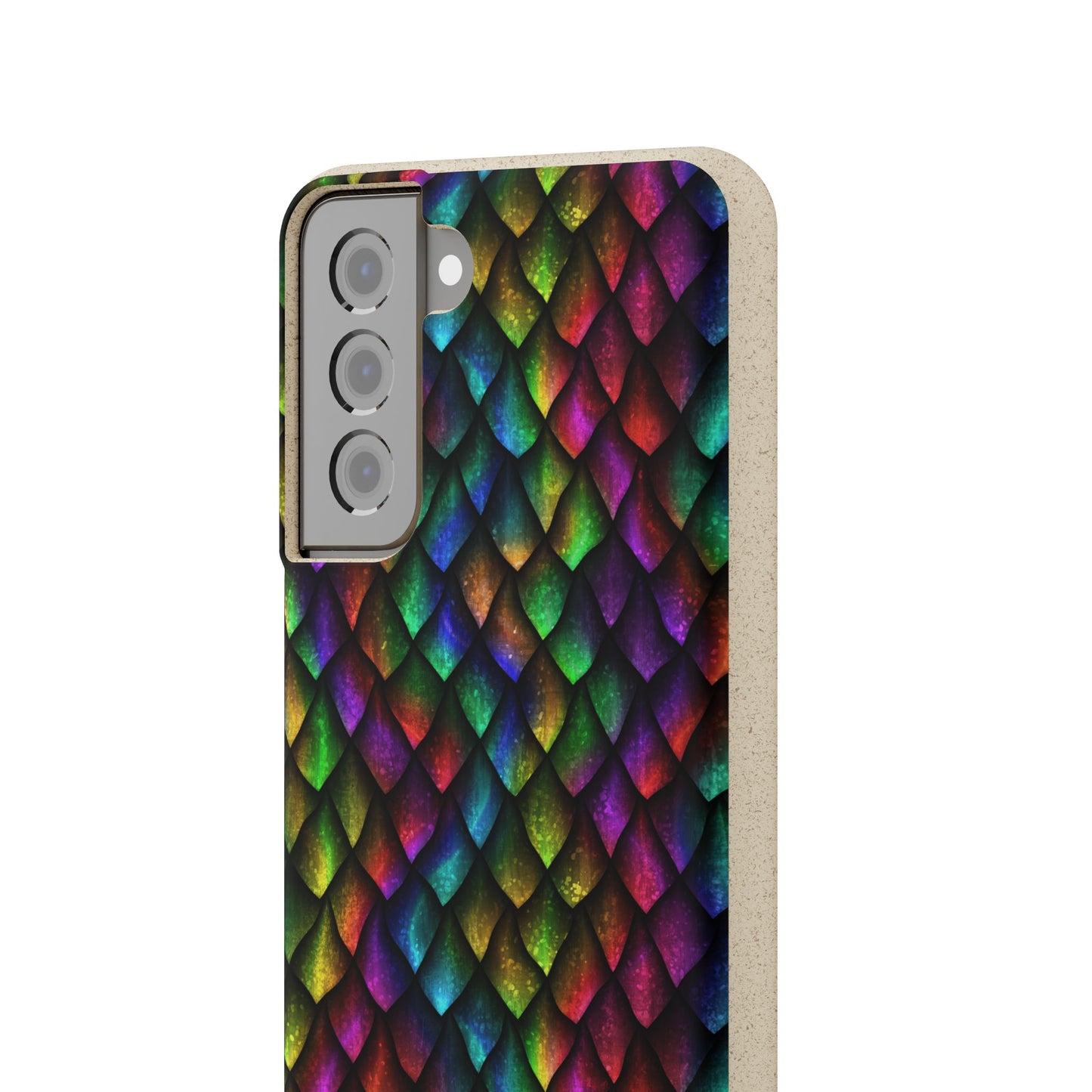 Biodegradable Dragon Scale Pattern Phone Case - Black Rainbow Colors | Eco-Friendly