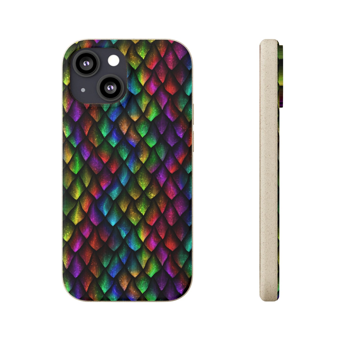 Biodegradable Dragon Scale Pattern Phone Case - Black Rainbow Colors | Eco-Friendly