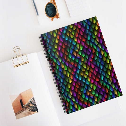 Dragon Scale Black Rainbow Colored Spiral Notebook - Ruled Line