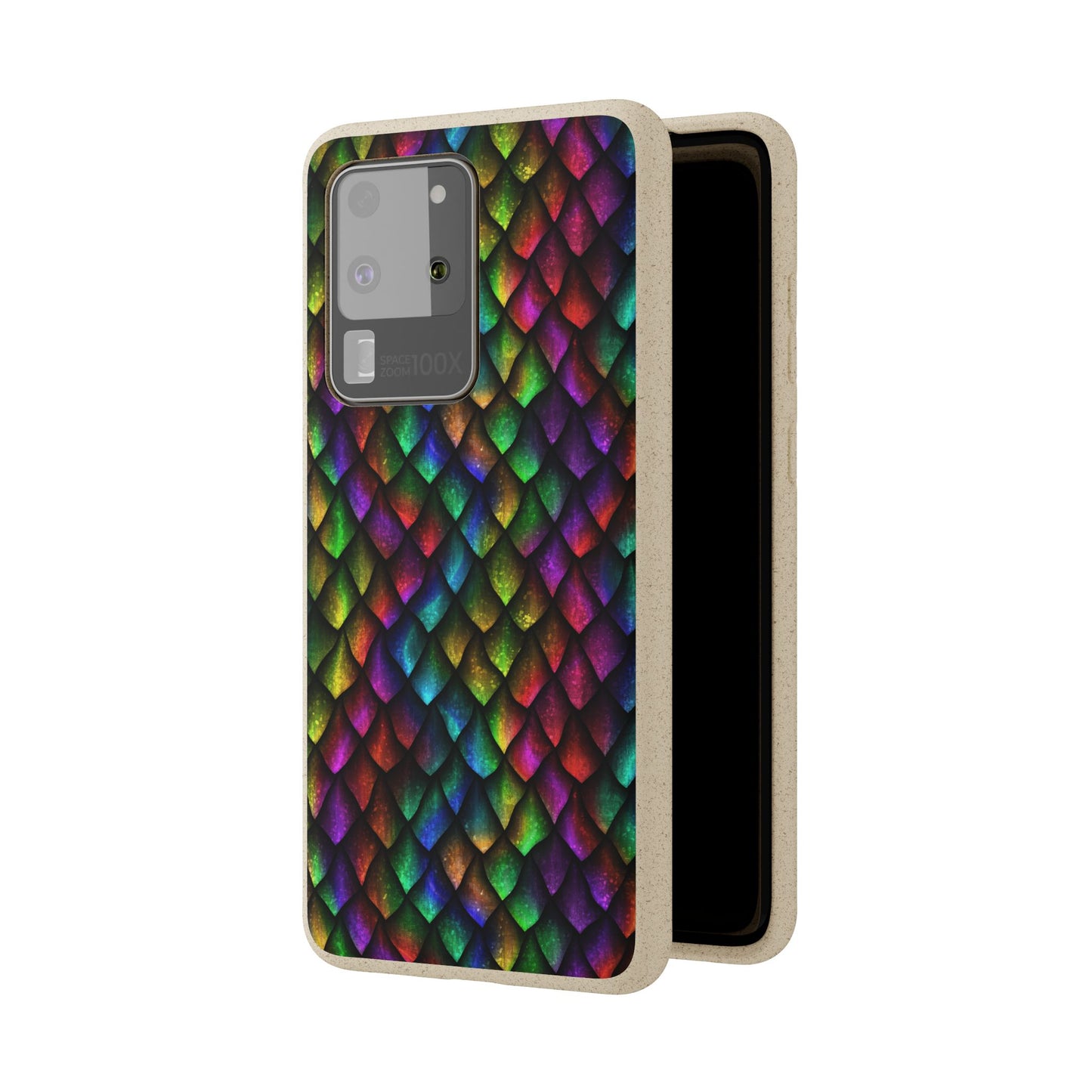 Biodegradable Dragon Scale Pattern Phone Case - Black Rainbow Colors | Eco-Friendly
