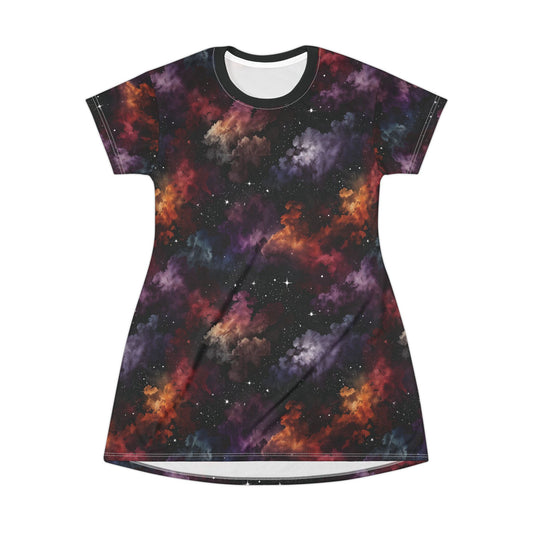 Galaxies and Nebulae Print T-Shirt Dress, Casual Summer Tunic Dress