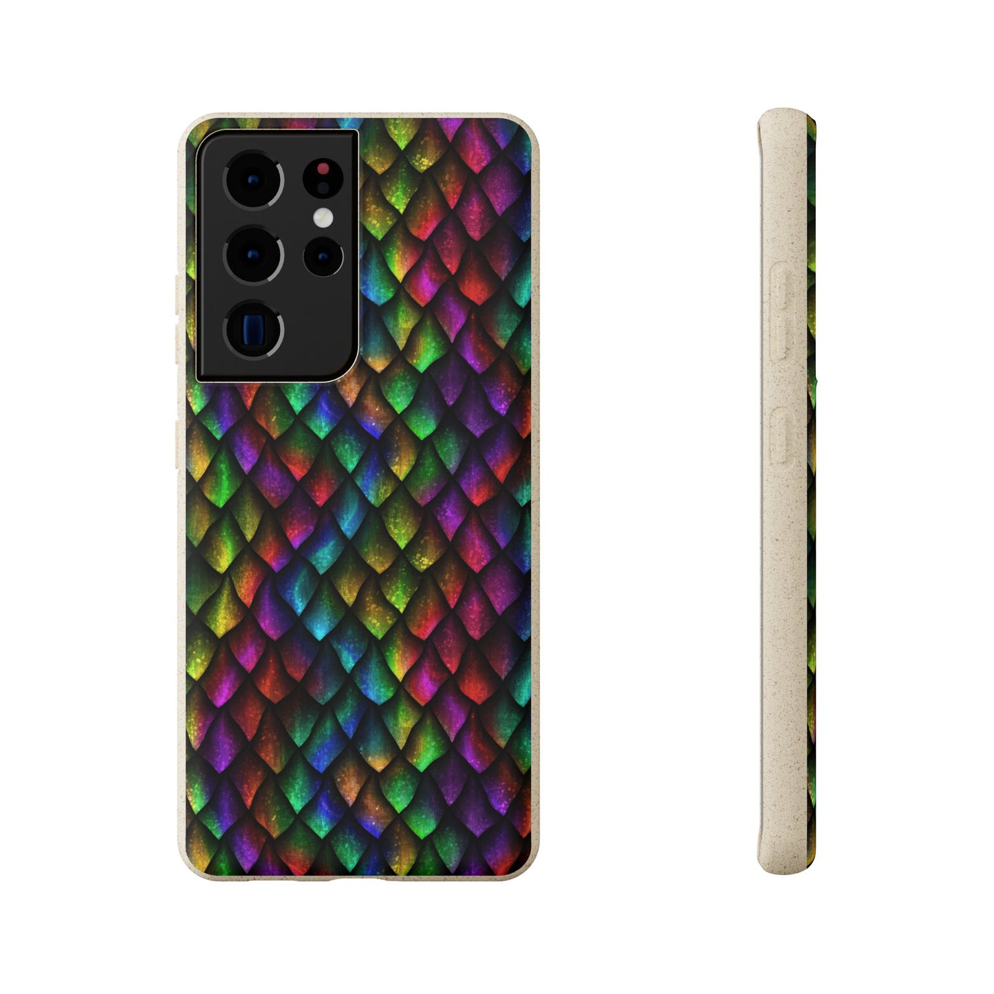 Biodegradable Dragon Scale Pattern Phone Case - Black Rainbow Colors | Eco-Friendly