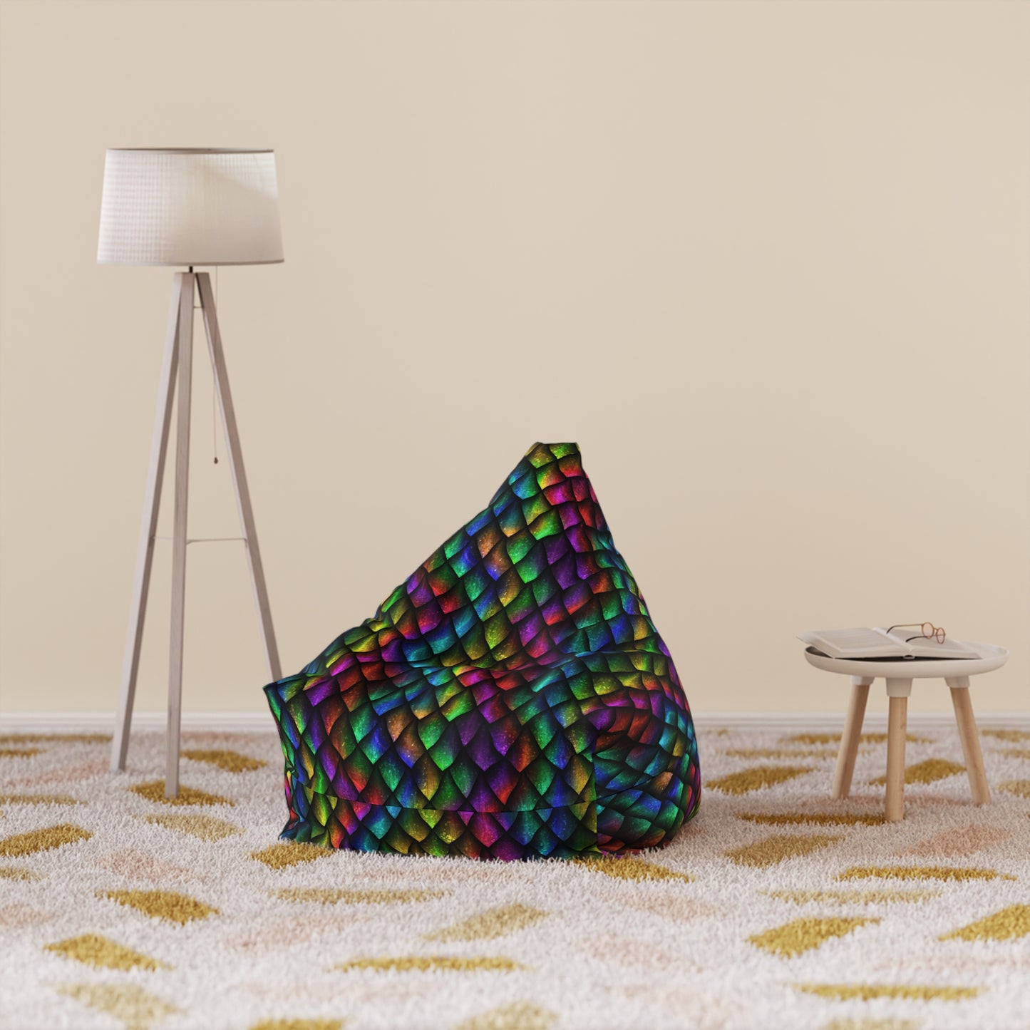 Dragon Scale Pattern Beanbag Chair Cover - Dark Rainbow Colors