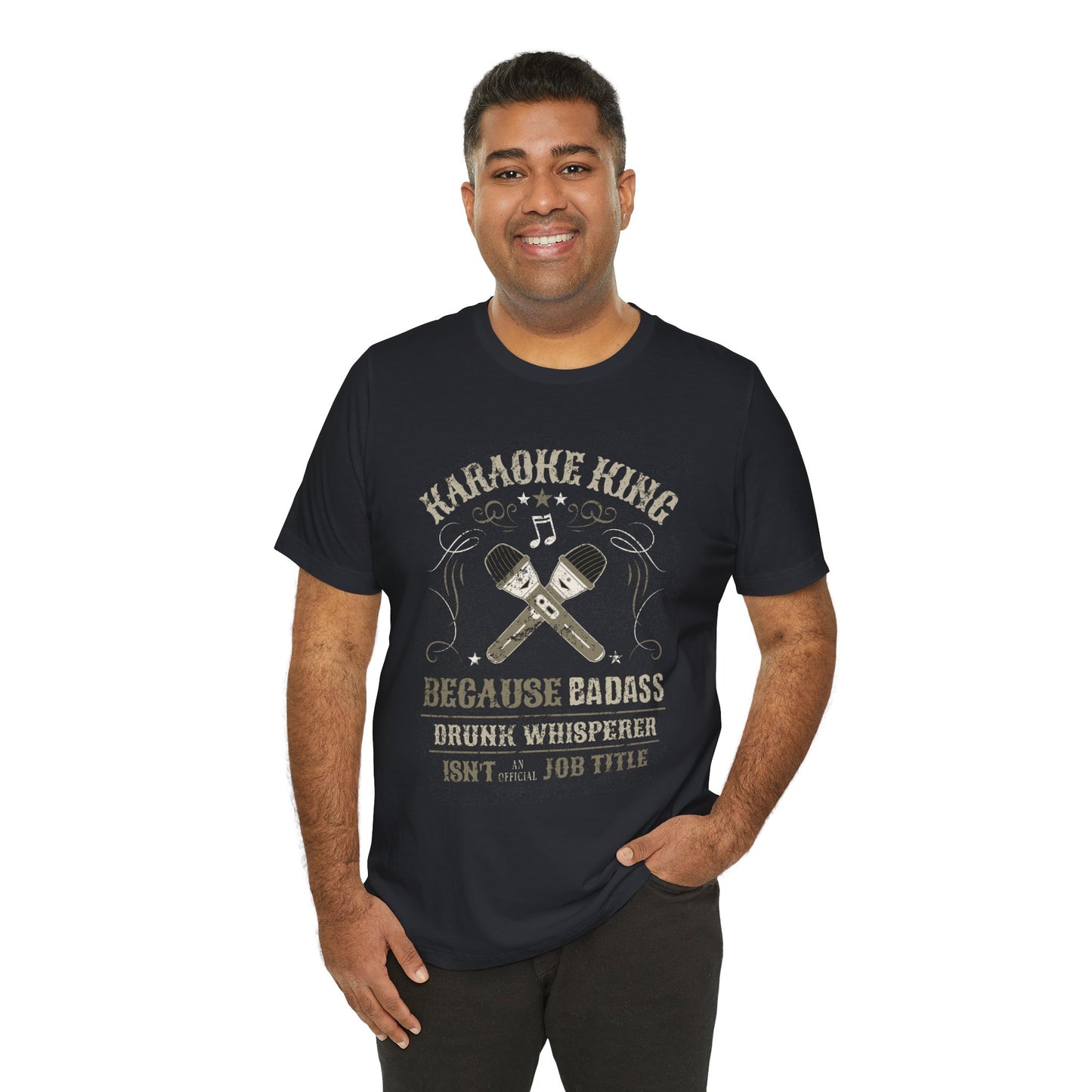 Karaoke King T-Shirt | Funny Drunk Whisperer Tee | Distressed Vintage Style Mic Design