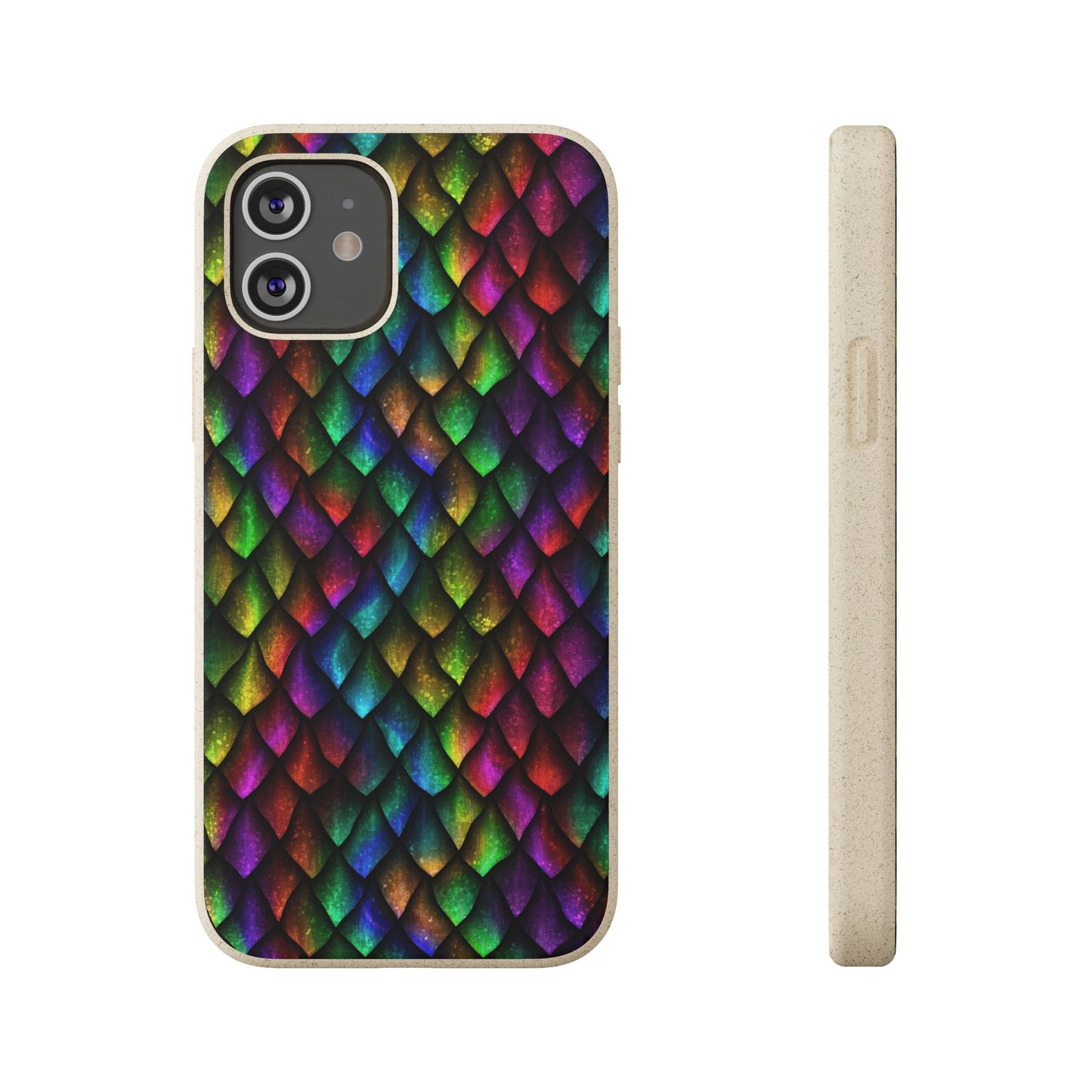Biodegradable Dragon Scale Pattern Phone Case - Black Rainbow Colors | Eco-Friendly