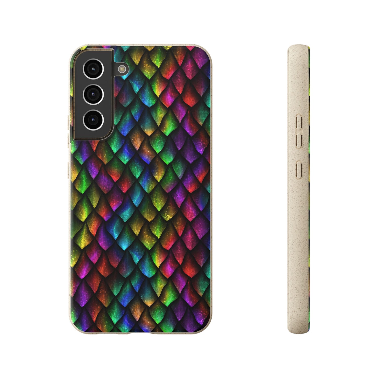 Biodegradable Dragon Scale Pattern Phone Case - Black Rainbow Colors | Eco-Friendly
