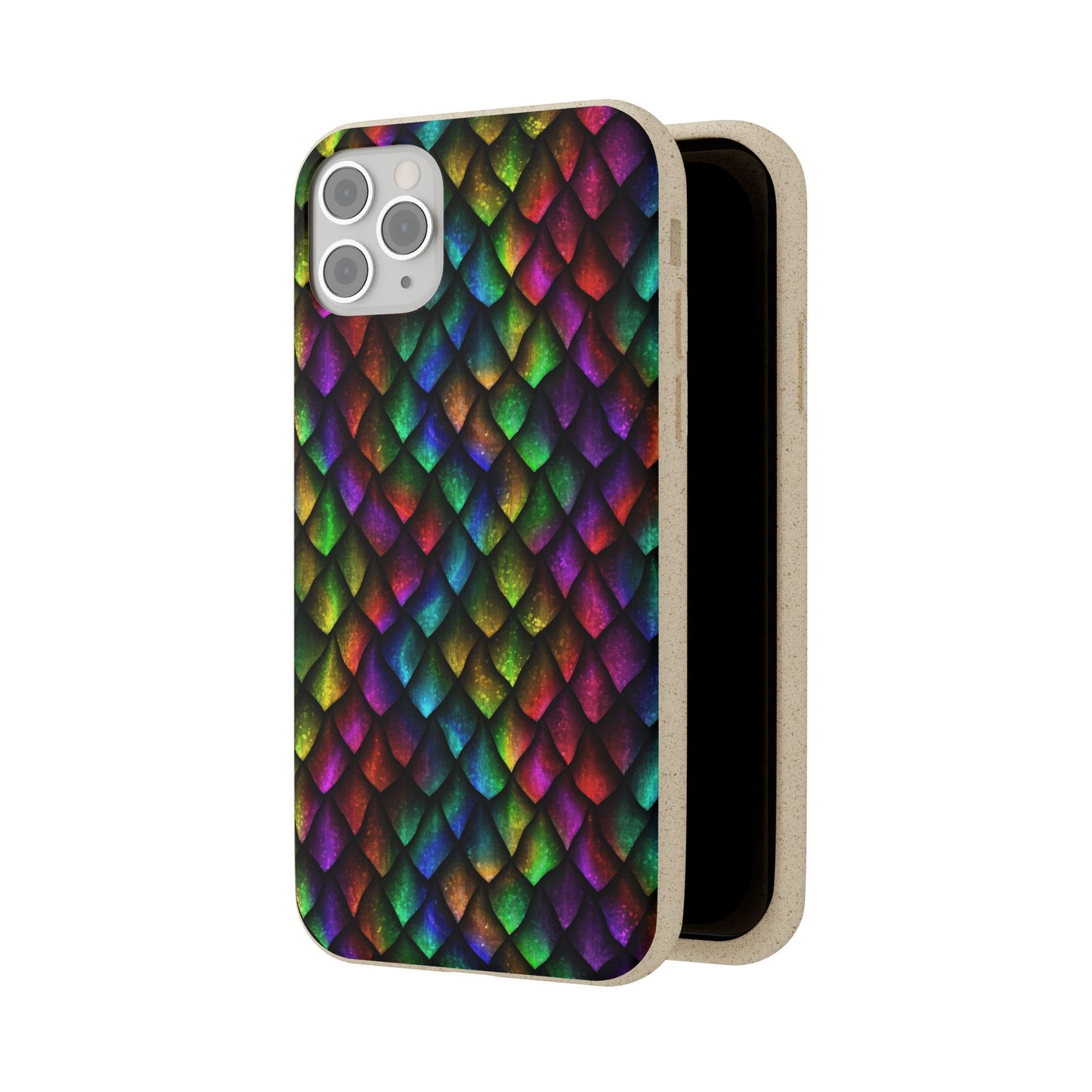 Biodegradable Dragon Scale Pattern Phone Case - Black Rainbow Colors | Eco-Friendly