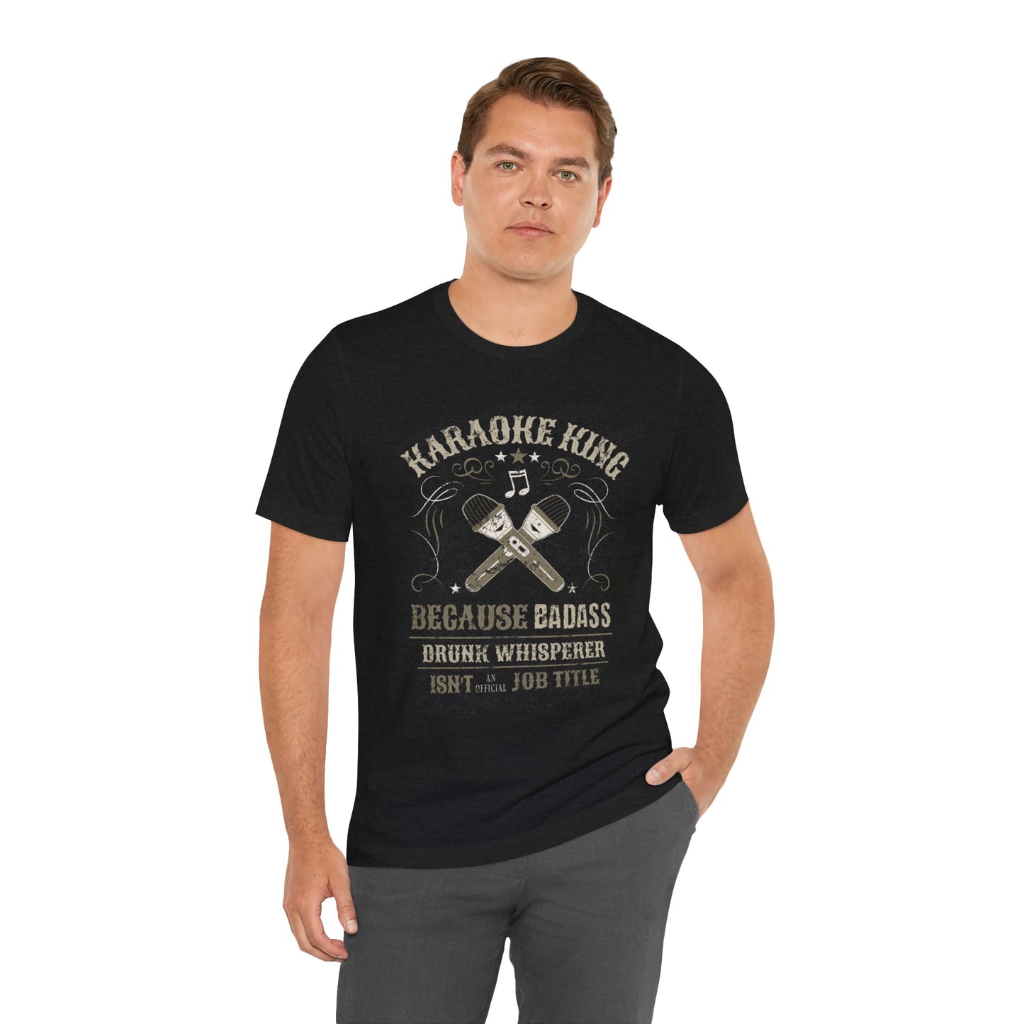 Karaoke King T-Shirt | Funny Drunk Whisperer Tee | Distressed Vintage Style Mic Design