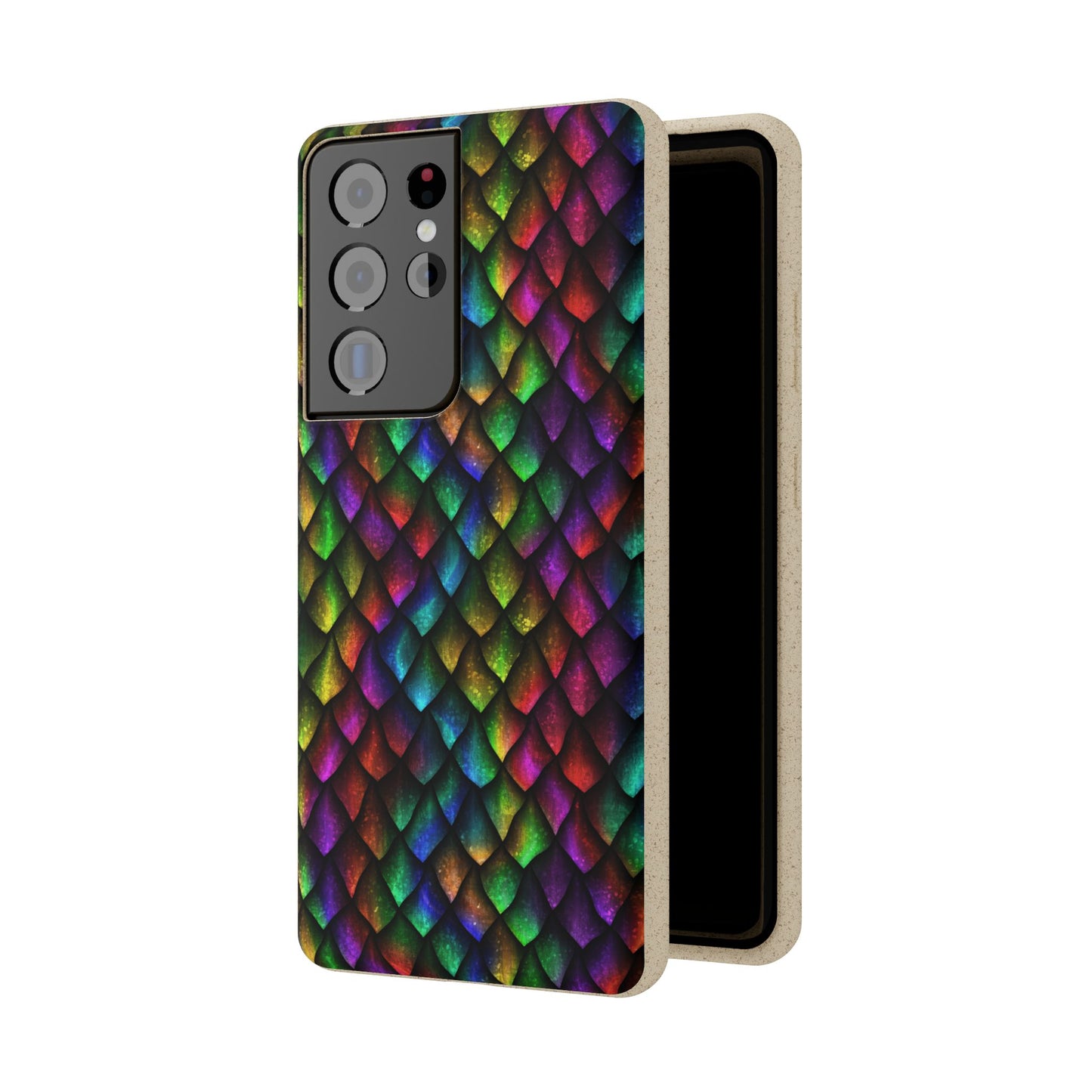 Biodegradable Dragon Scale Pattern Phone Case - Black Rainbow Colors | Eco-Friendly
