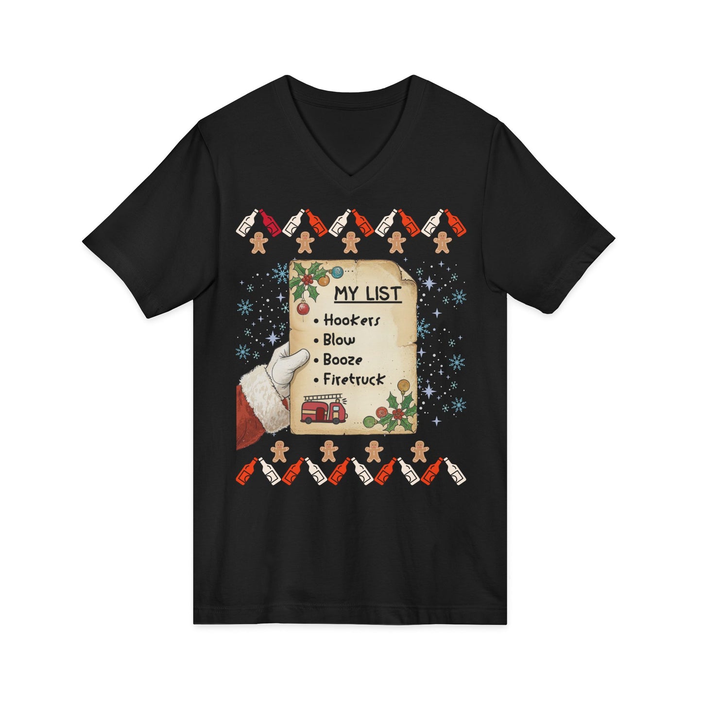 Crude Funny Santa Christmas List Ugly Sweater Style | Adult Holiday V-Neck Shirt