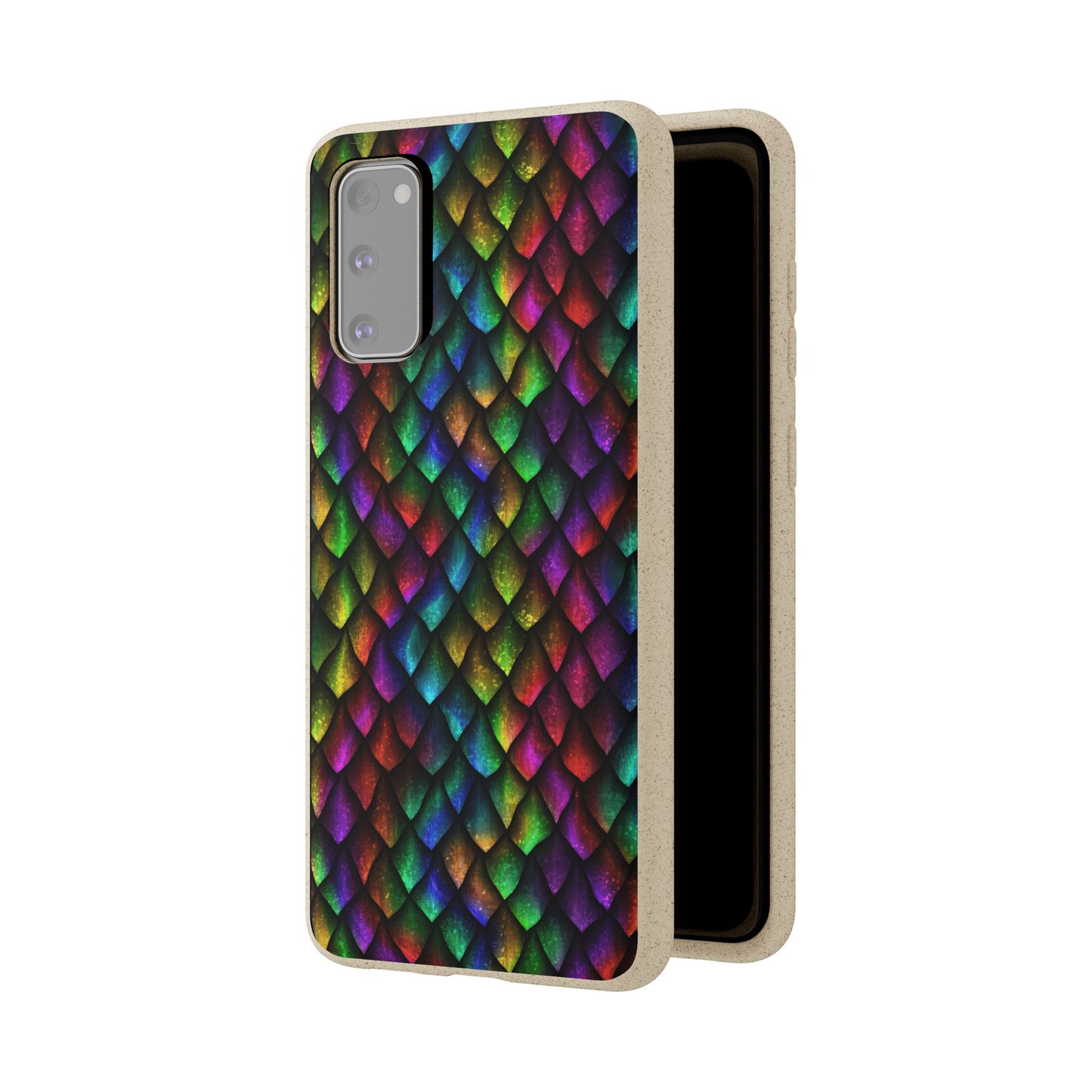 Biodegradable Dragon Scale Pattern Phone Case - Black Rainbow Colors | Eco-Friendly